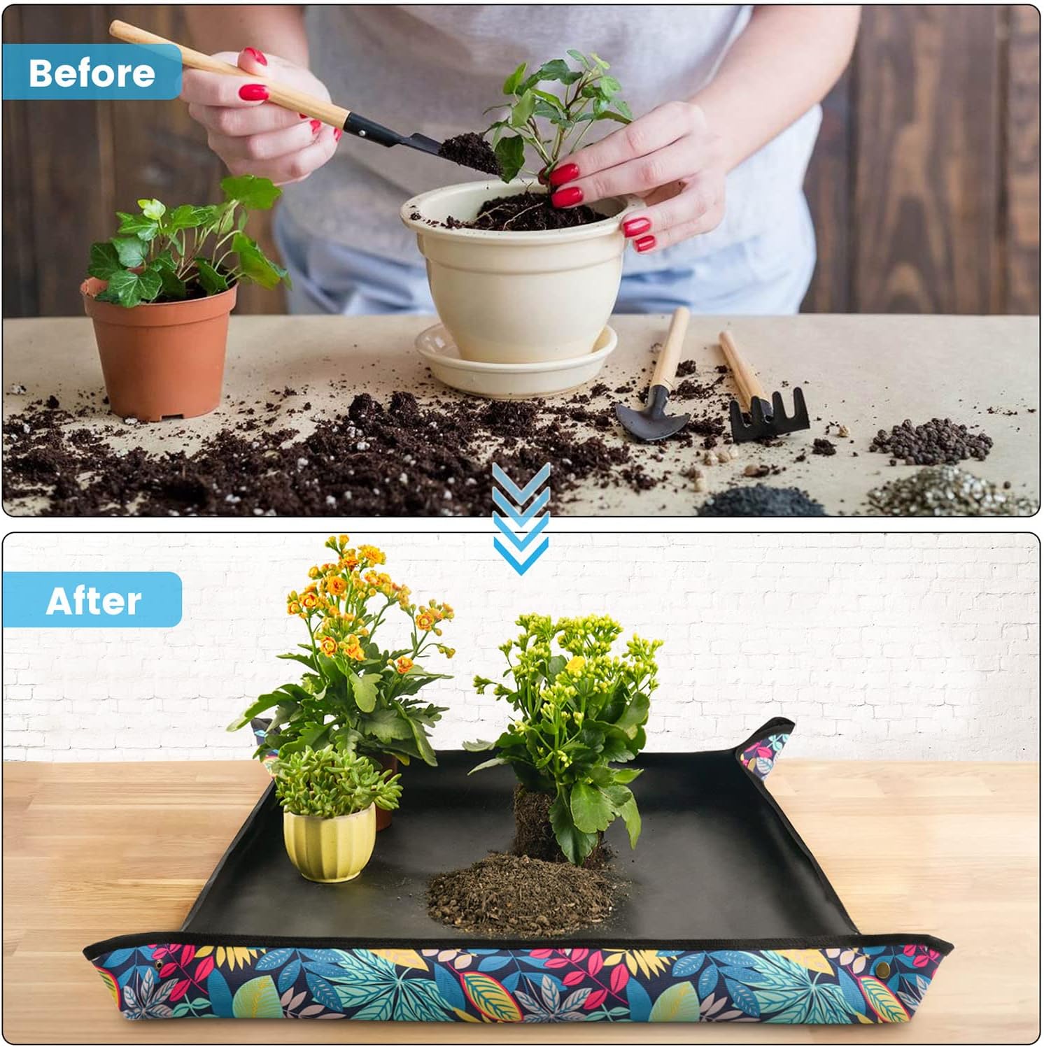 Detalle de Onlysuki Waterproof Potting Mat, 29.5" x 29.5", Foldable Oxford Fabric