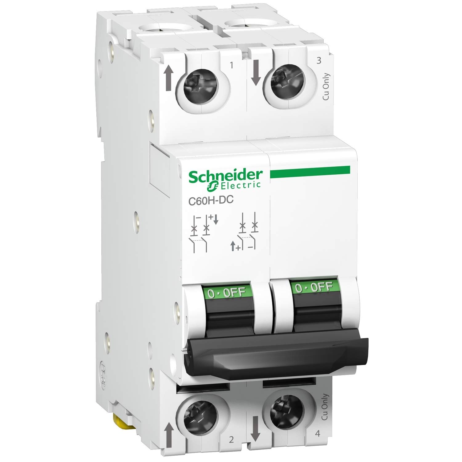 Detalle de Schneider Electric A9N61539 C60H automatische schakelaar, 2P, 63 A, 500 V DC