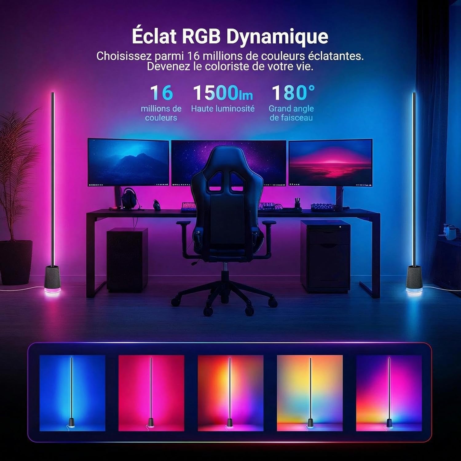 Thumbnail 4 de NEEWER NF06 Lampadaire intelligent LED RGBCW 1500 lm (165 cm) avec commande vocale, app et synchronisation musicale