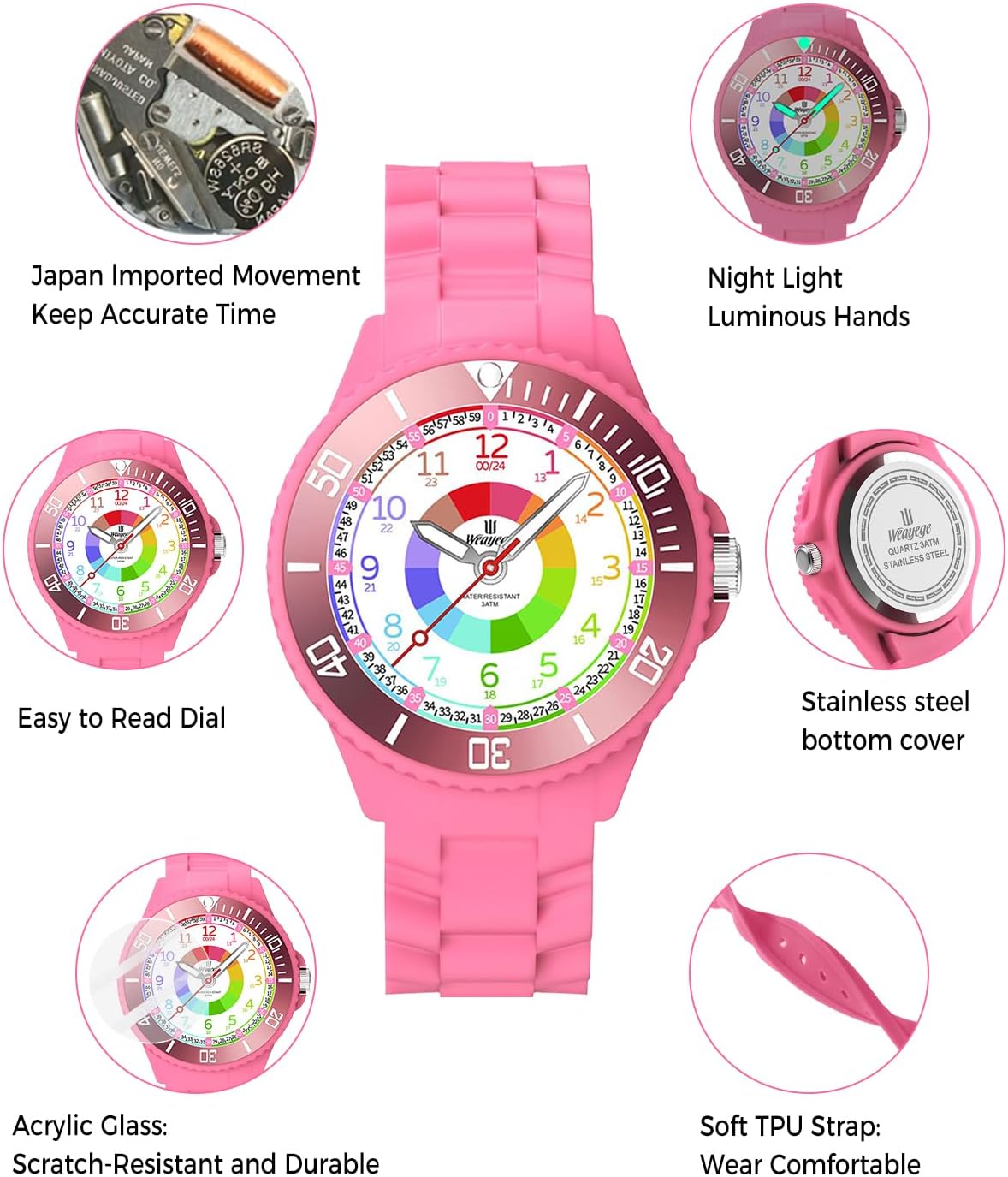 Detalle 2 de Weayege Kinderuhr Lernzeit 3ATM