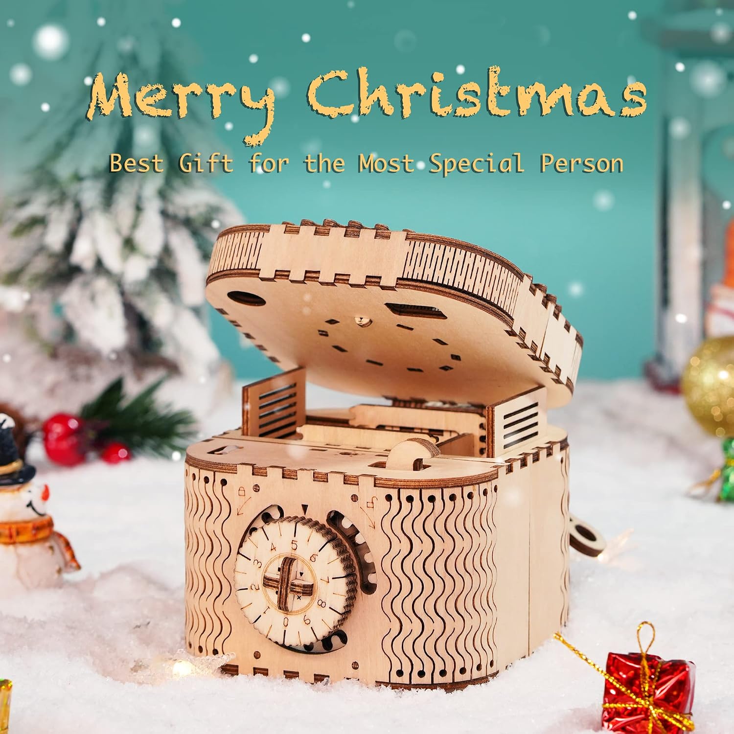 Detalle de ROBOTIME Treasure Box wooden model building kit – laser-cut 3D puzzle for adults