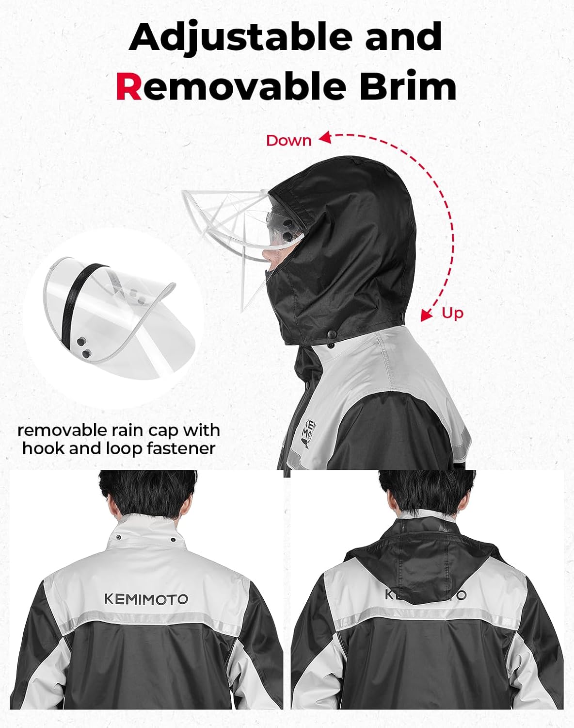 Detalle 2 de KEMIMOTO Rain Suit for Men: 2-Piece Waterproof Motorcycle Rain Gear (Black, Size L)