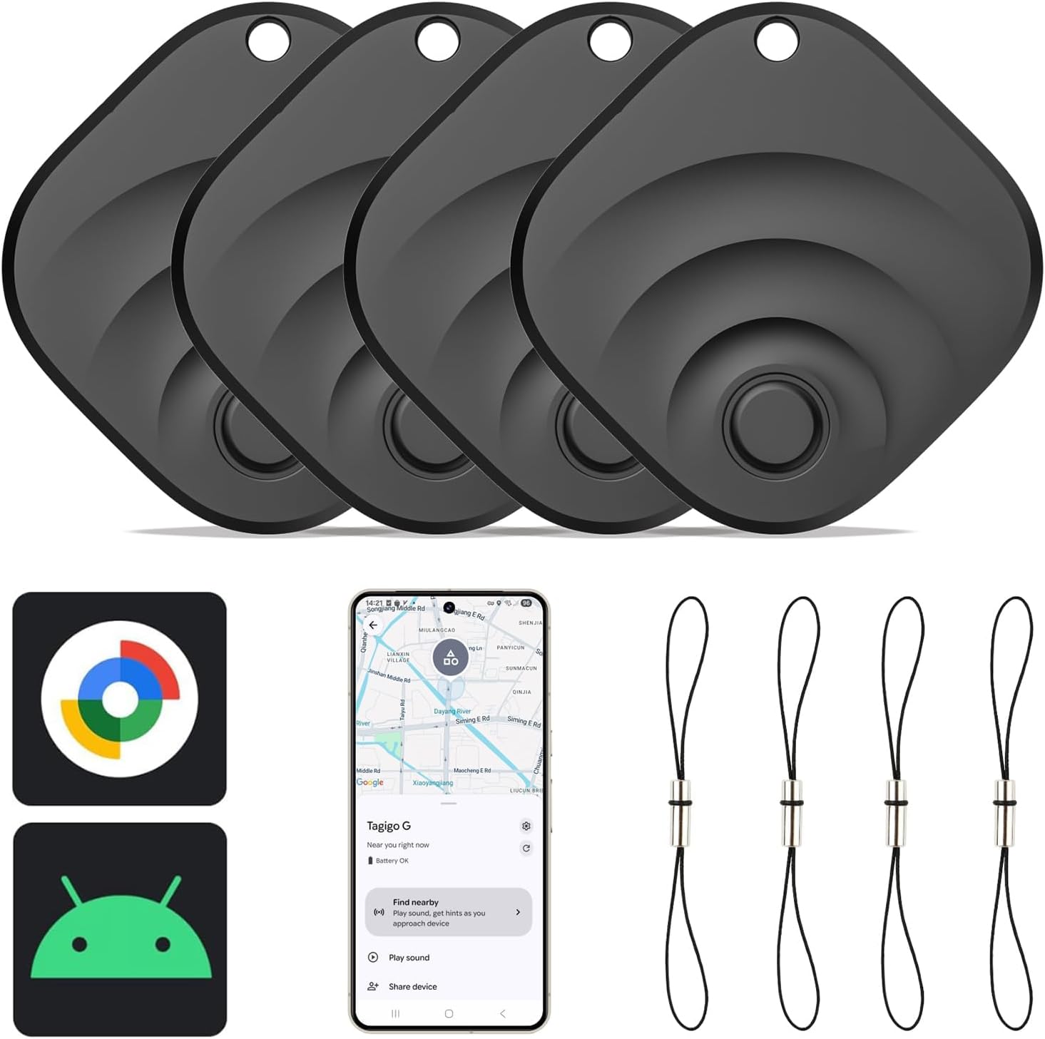 Detalle de Reyke Tracker Android: Smart Tag compatibile con Google Find My, set da 4 pezzi