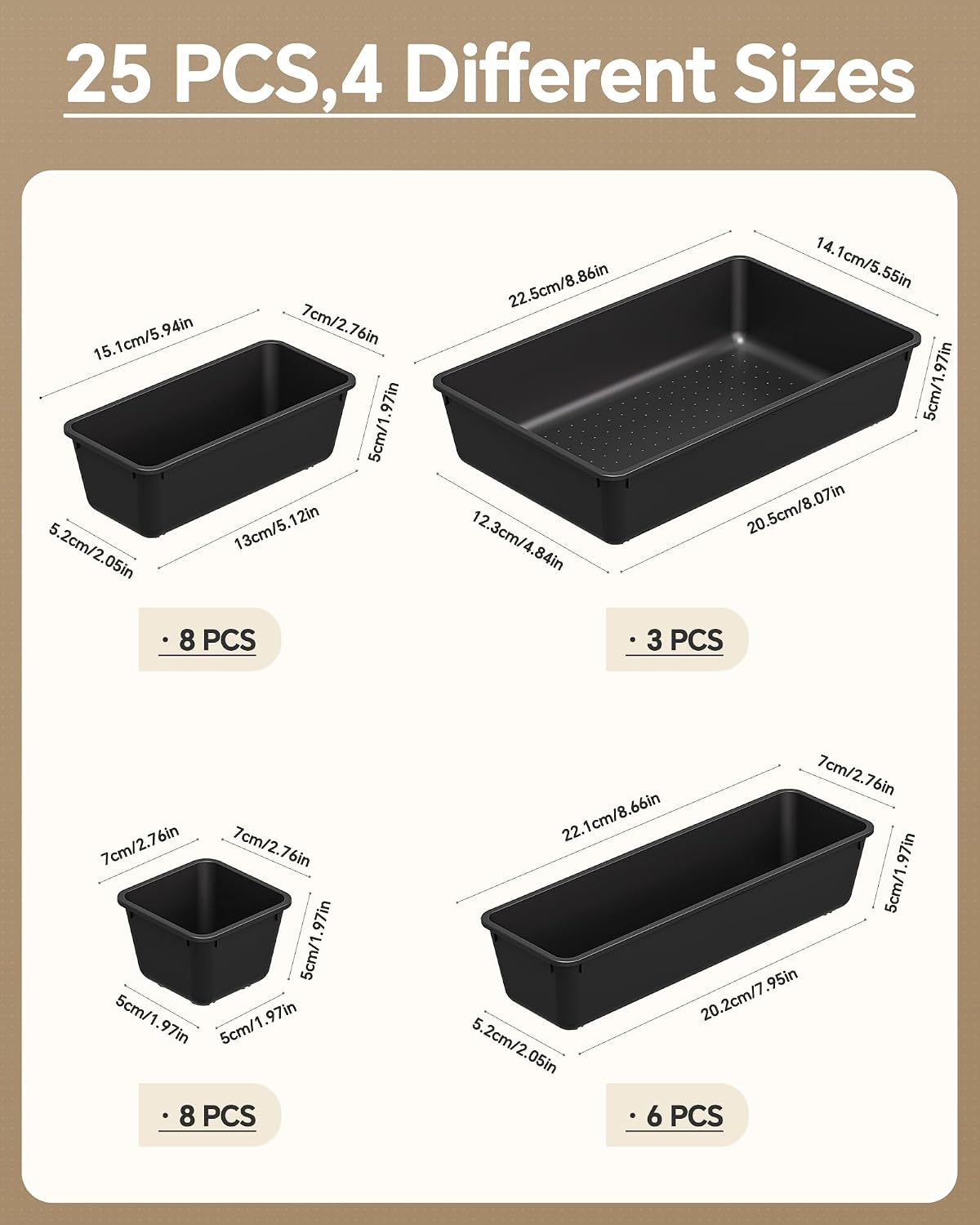 Detalle de KEMETHY Drawer Organizer Bins, 4 Sizes