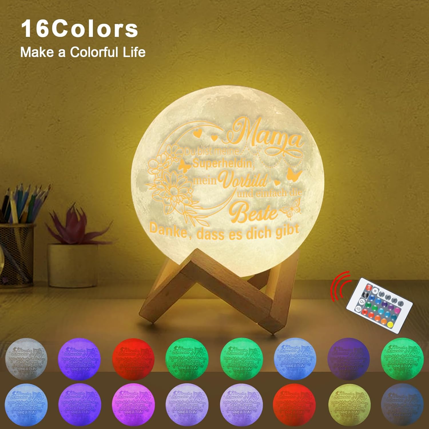 Thumbnail 1 de Sunwuun Mondlampe – personalisiertes Muttertagsgeschenk mit 16 RGB-Farben und 3D-Mondoberfläche