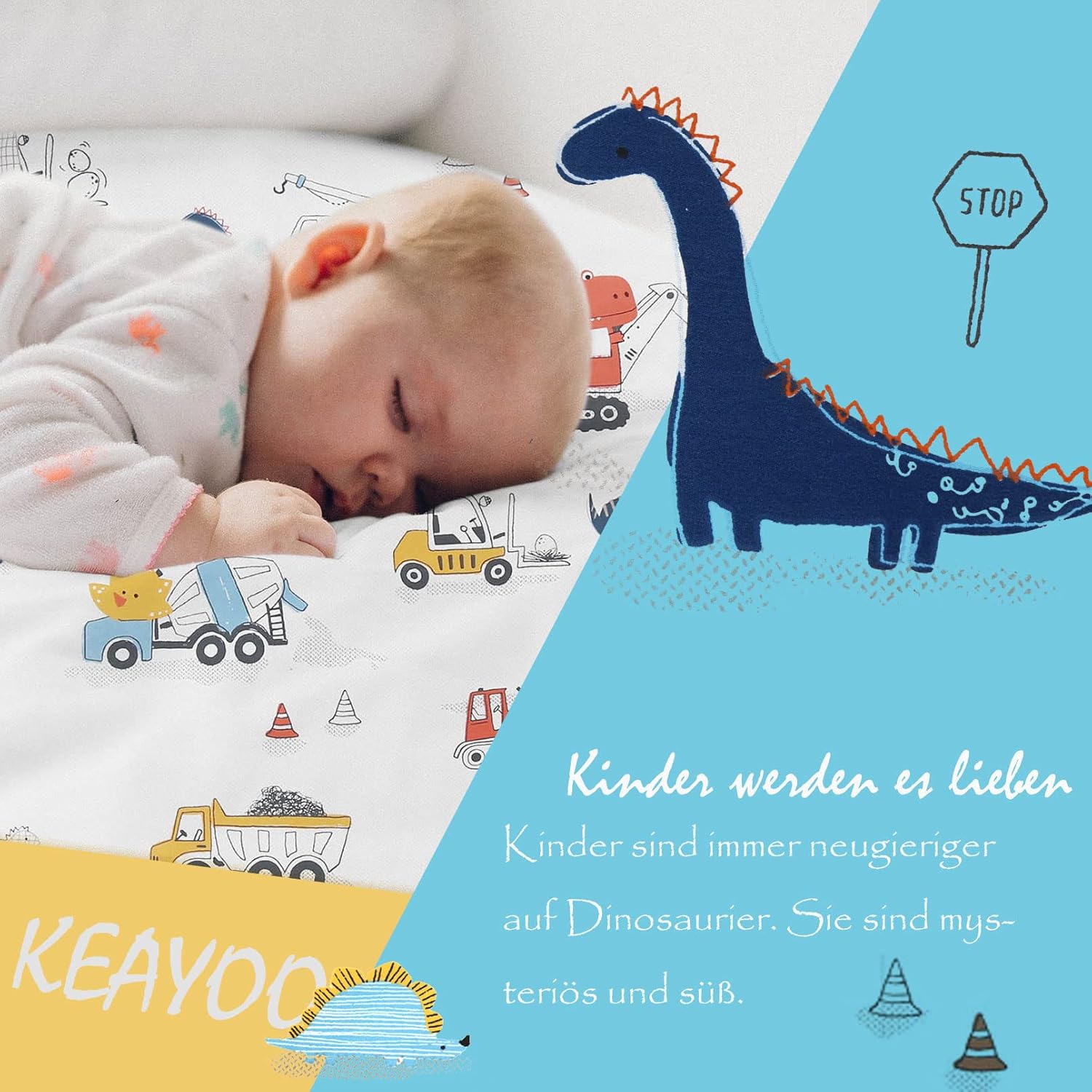 Thumbnail 1 de Kinderbettwäsche 100x135 (Jungen & Mädchen) mit Reißverschluss – 100% Baumwolle, Dinosaurier bunt