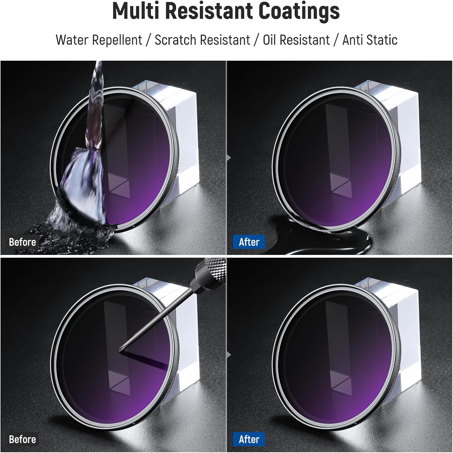 Thumbnail 5 de NEEWER filtro ND variabile 62mm ND2-ND400 (1–9 stop) con copriobiettivo e accessori