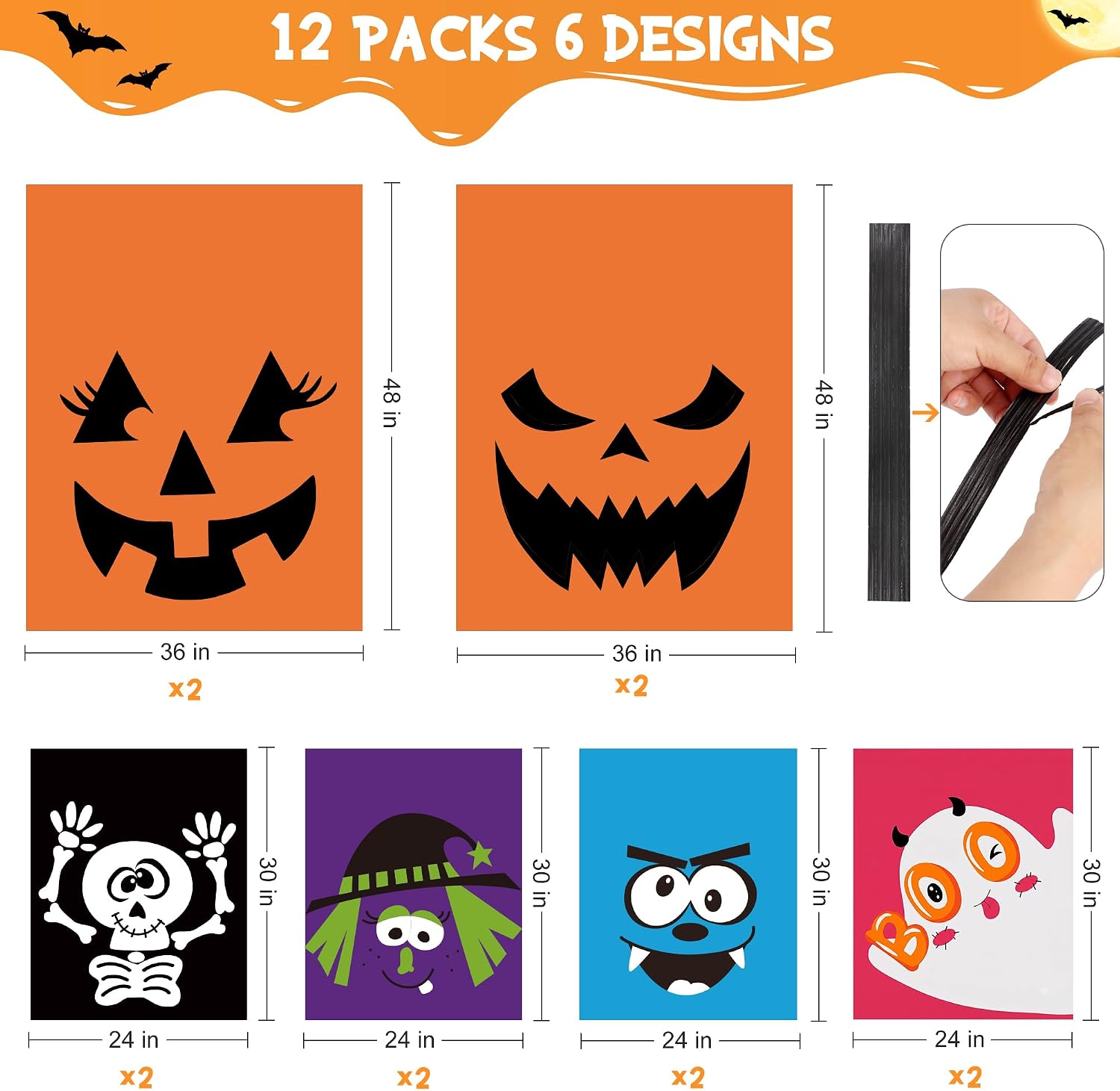Detalle 2 de HOIIOH 12 Halloween Leaf Lawn Bags, Reusable Plastic, 2 Sizes