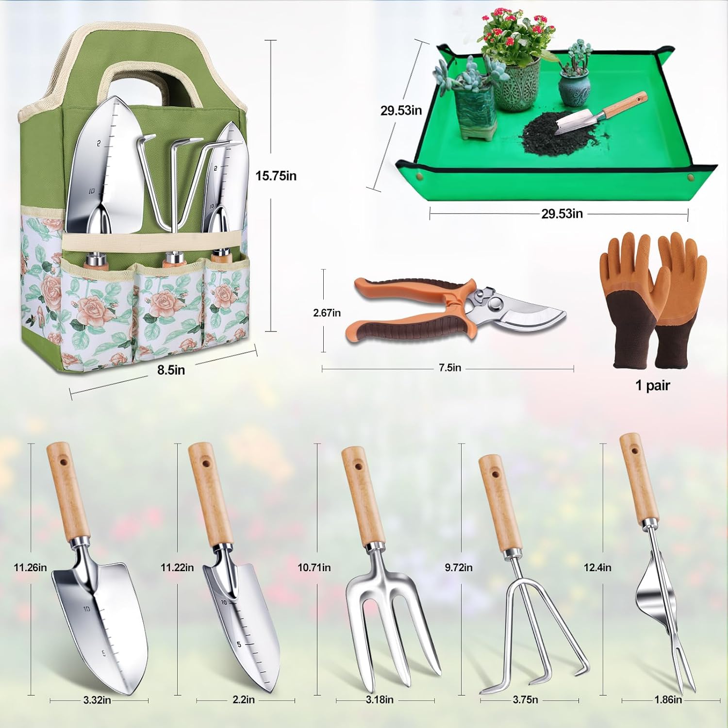 Thumbnail 6 de Kynup 9-teiliges Gartenwerkzeug-Set aus Edelstahl inkl. Aufbewahrungstasche