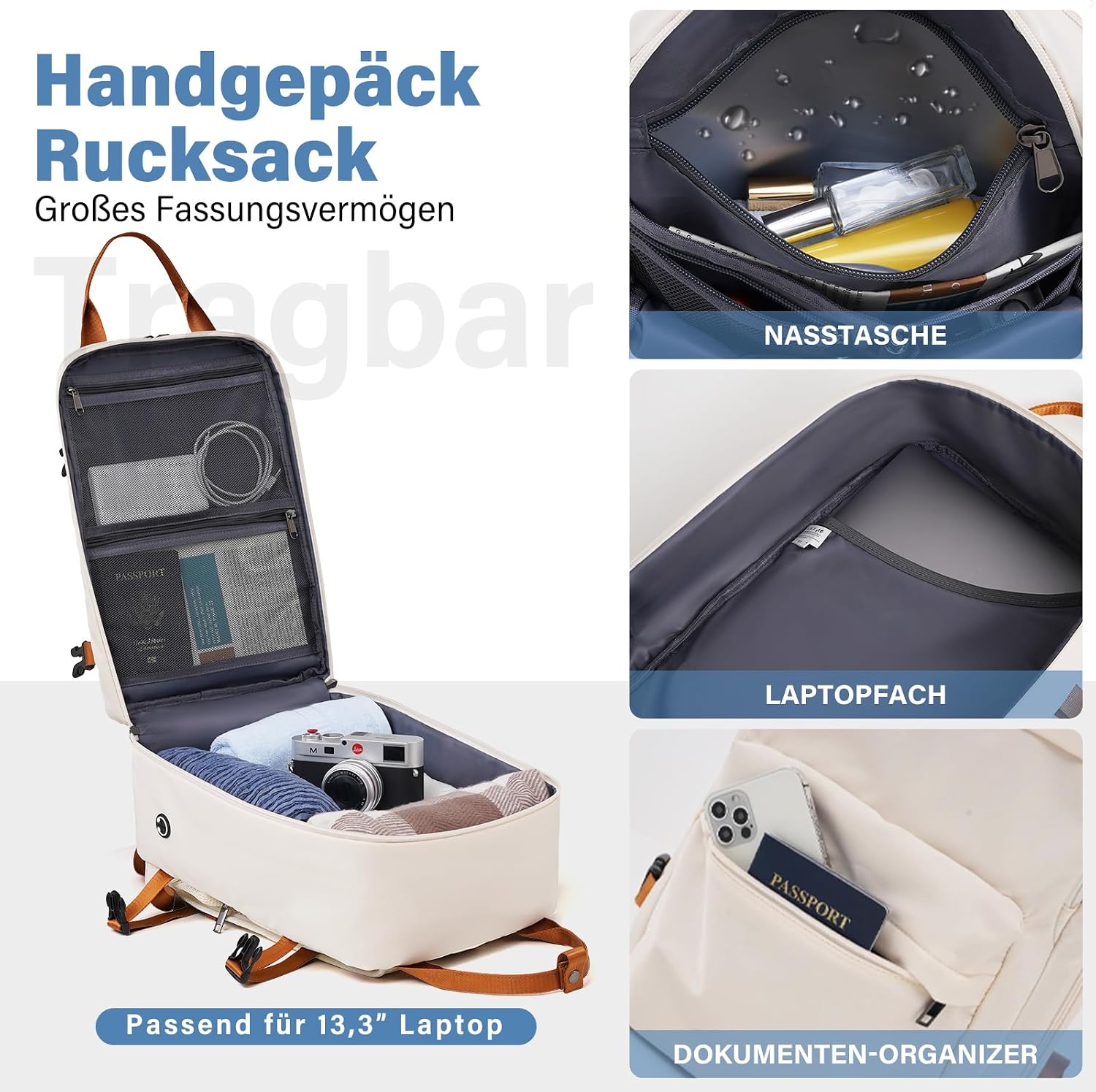 Thumbnail 2 de COOLIFE Handgepäck Rucksack 45×36×20 cm mit Laptopfach – Weekender für Kurztrips (dunkelgrün)