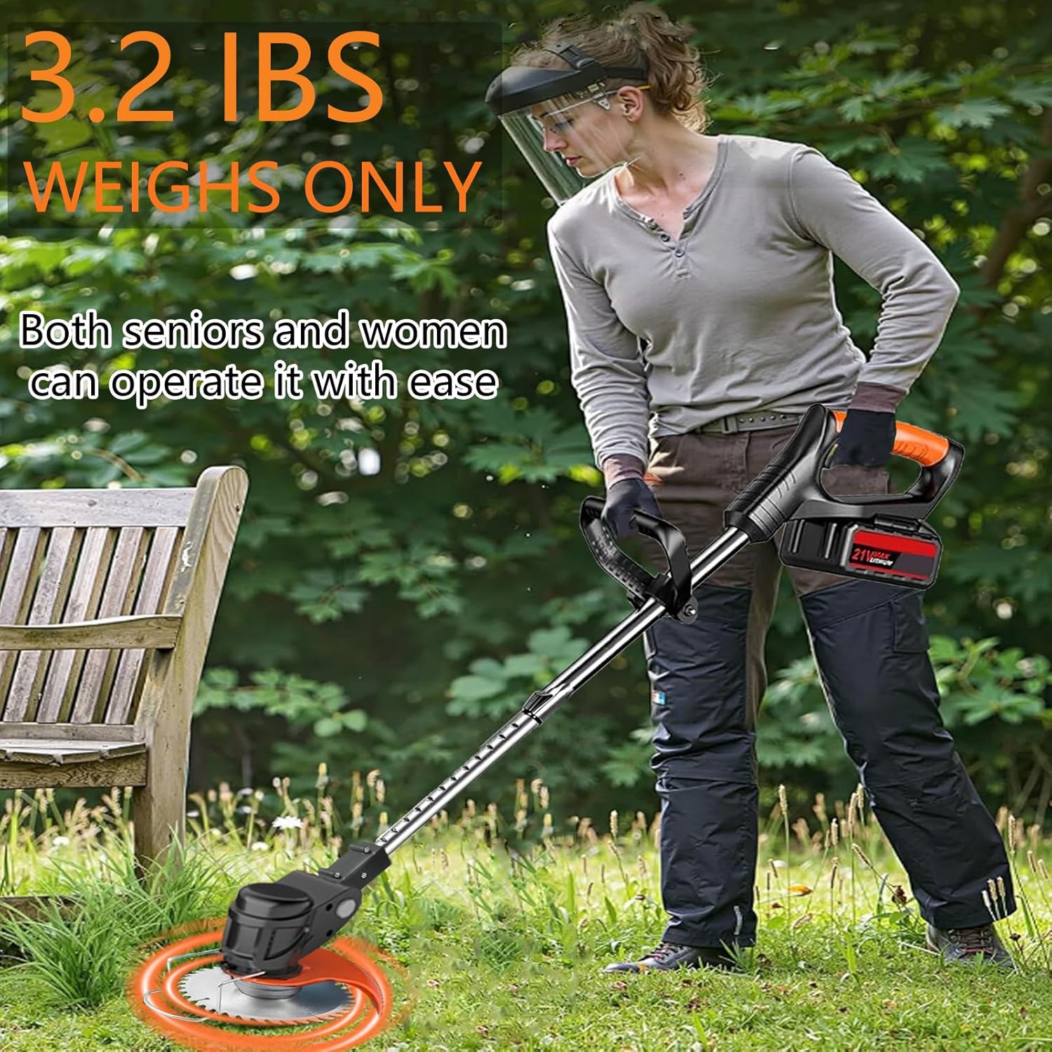 Thumbnail 3 de 21V Cordless Strimmer with 4-in-1 Attachments and 90° Head