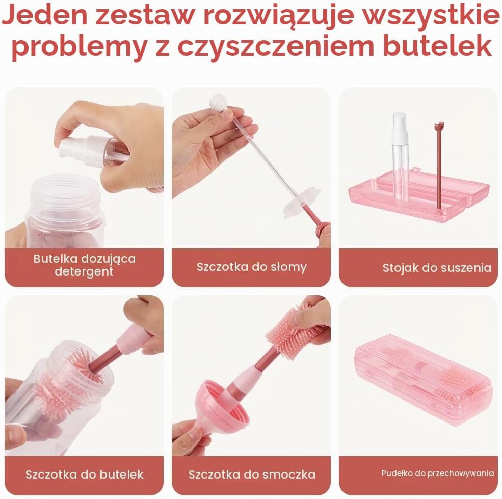 Detalle 2 de Vicloon 5 w 1 – zestaw szczotek do butelek dla niemowląt, silikonowy, różowy