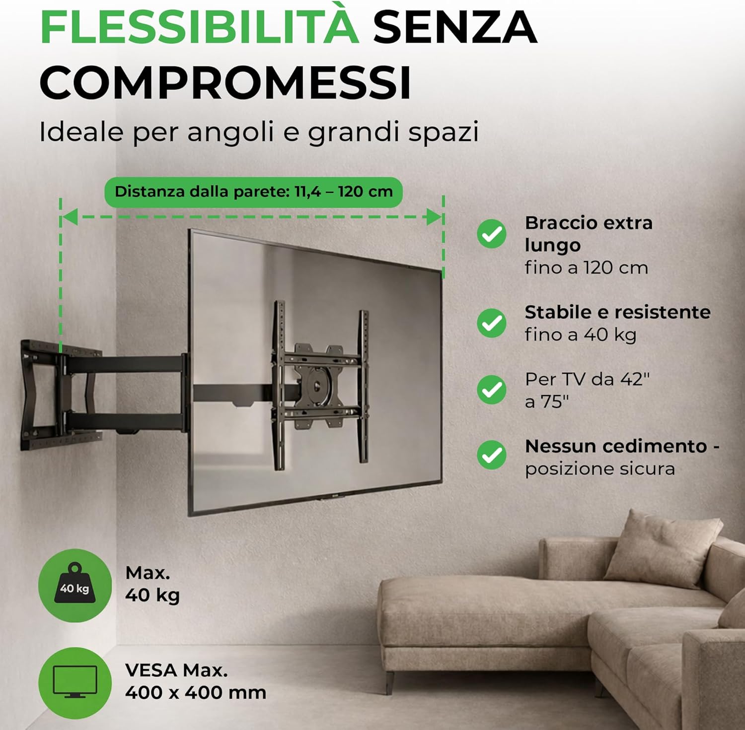 Detalle de XTRARM TiTon FLEX supporto TV da parete 80 cm