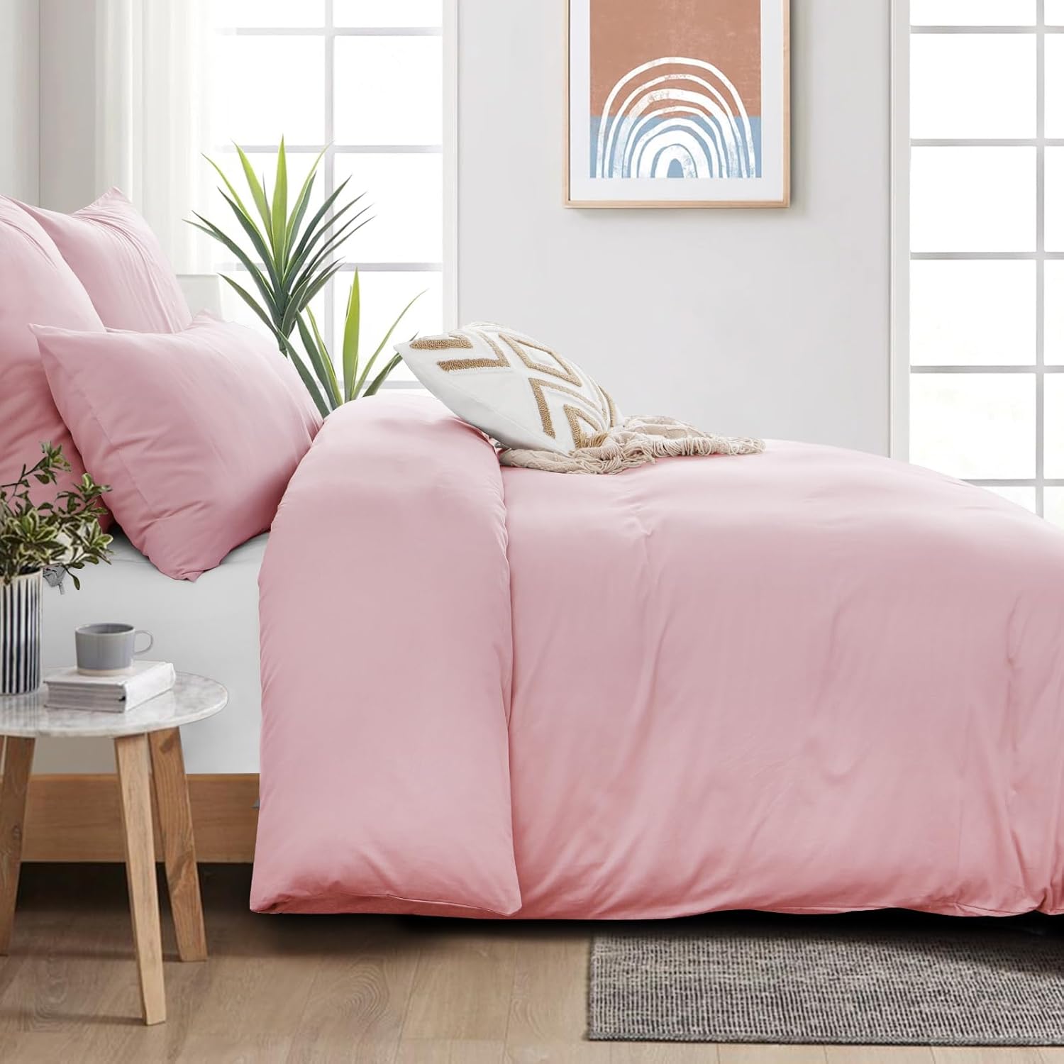 Thumbnail 2 de Aisbo Bettwäsche 200x220 cm aus Baumwolle, Rosa – 3-teiliges Set mit Reißverschluss