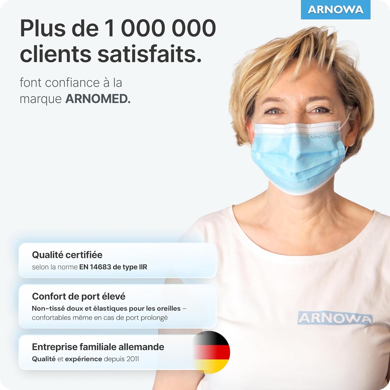 Detalle de ARNOMED masques médicaux chirurgicaux type IIR EN 14683 (50 pièces) – bleus