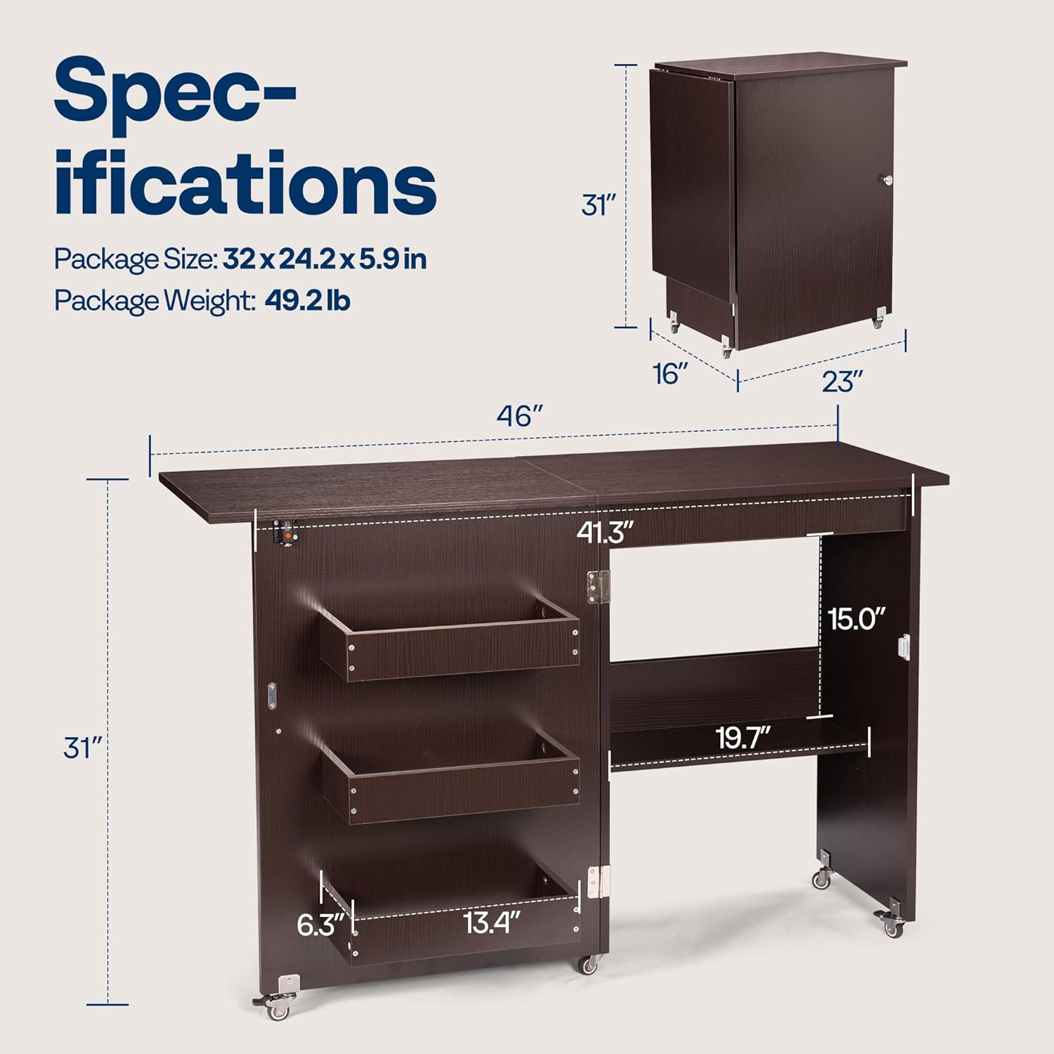 Detalle 2 de VIVOHOME Folding Sewing Table