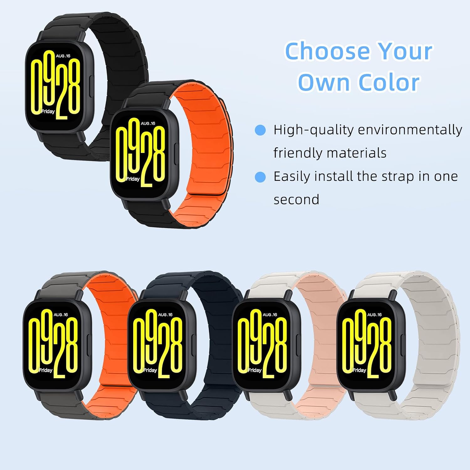 Detalle de Hinnwer 22mm Magnetic Strap for Xiaomi Watch Series (S5, S4, Redmi Watch 5, S3 and more) – Strong Silicone Dual Magnetic Bands in Midnight Blue