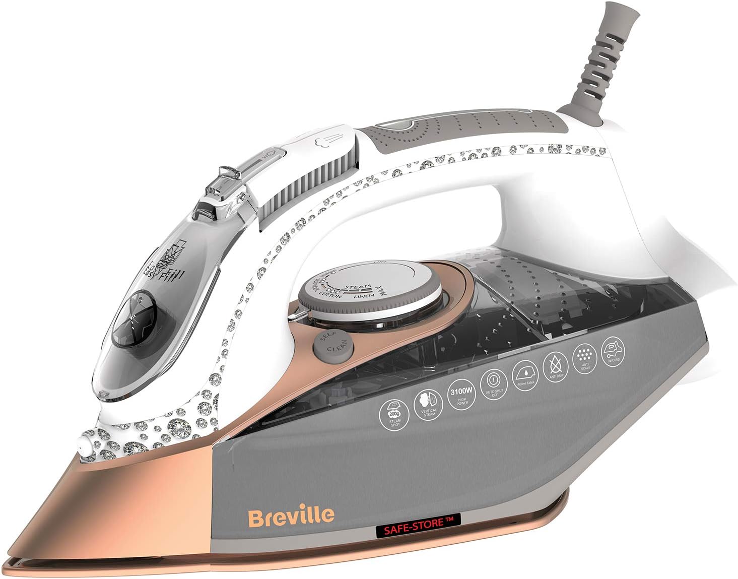 Detalle de Breville DiamondXpress steam iron (VIN401) with diamond ceramic soleplate, 3100 W & 200g steam shot