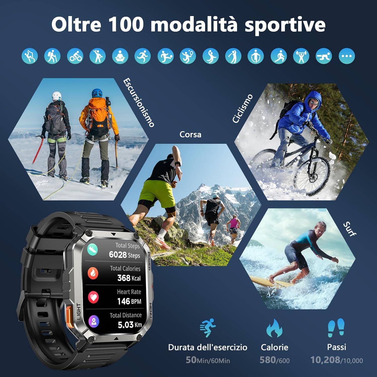 Thumbnail 5 de Blackview Smartwatch 2,01" militare 900 mAh
