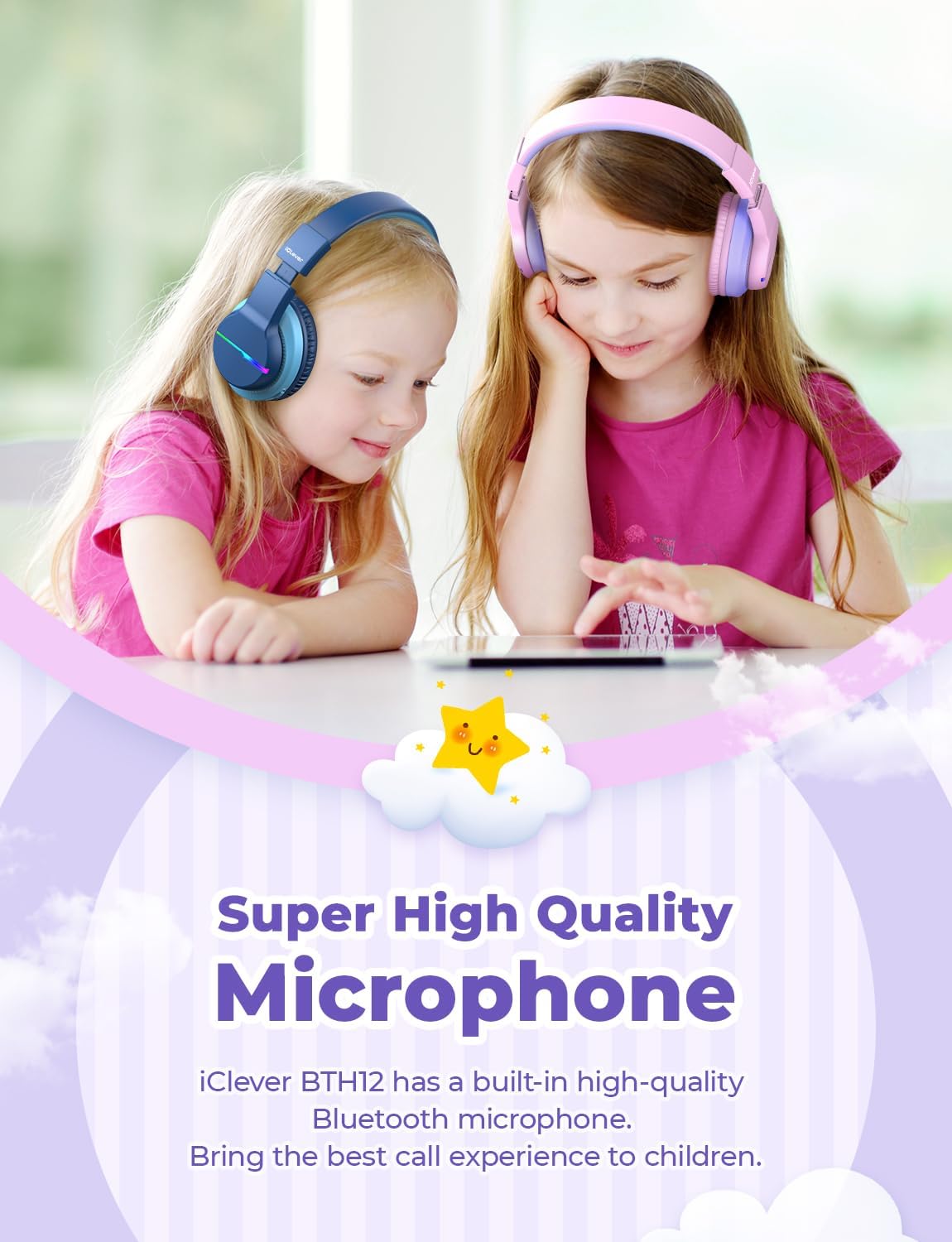 Thumbnail 6 de iClever BTH12 Kids Bluetooth Headphones (Blossom Pink) with LED Lights, 74/85 dBA Safe Volume, 85H Playtime, Bluetooth 5.2