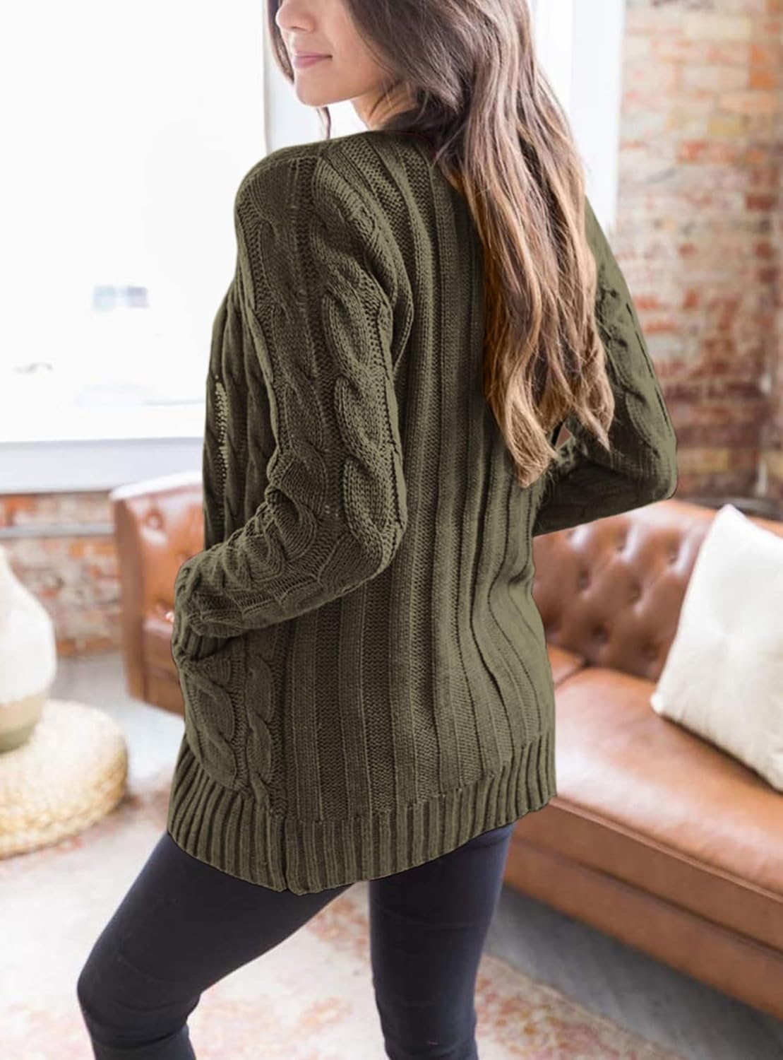 Detalle 2 de PRETTYGARDEN Women's Cable-Knit Cardigan with Buttons, Pockets and Long Sleeves