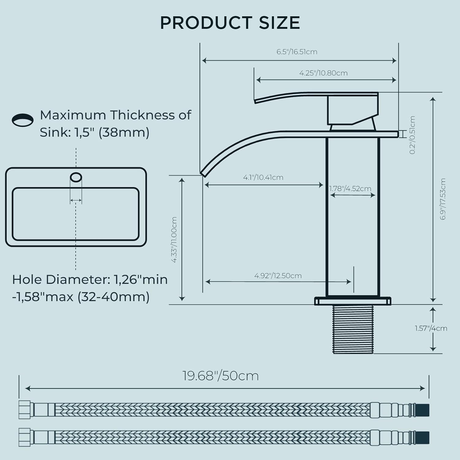 Thumbnail 6 de FORIOUS Wasserhahn Bad Wasserfall Waschtischarmatur Einhebelmischer, gebürstetes Nickel, 110 mm Auslaufhöhe
