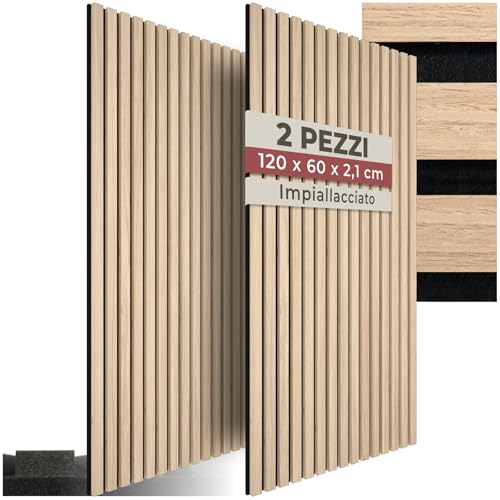 tectake Set di 2 Pannelli Acustici Effetto Legno Rovere Chiaro – Pannelli Fonoassorbenti Decorativi per Pareti e Soffitti