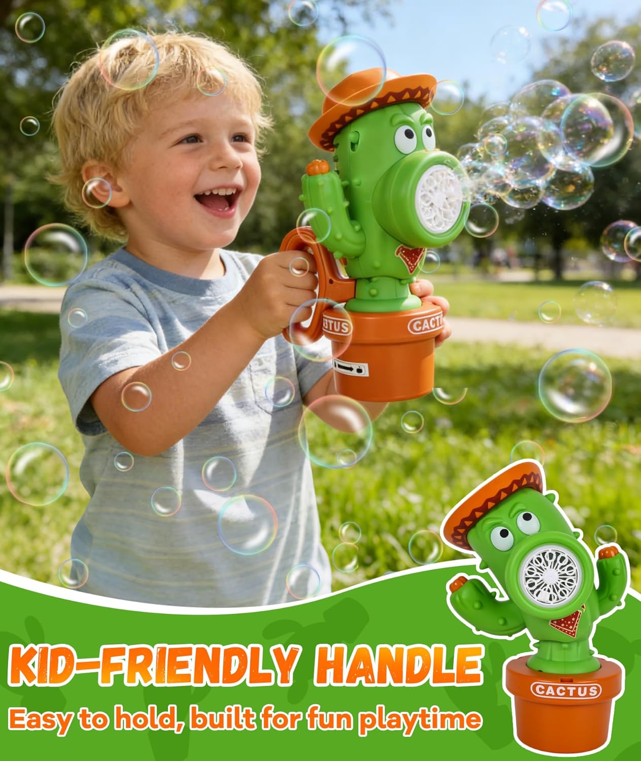 Detalle de Protado Bubble Machine for Kids – Rechargeable Dancing Cactus Bubble Blower