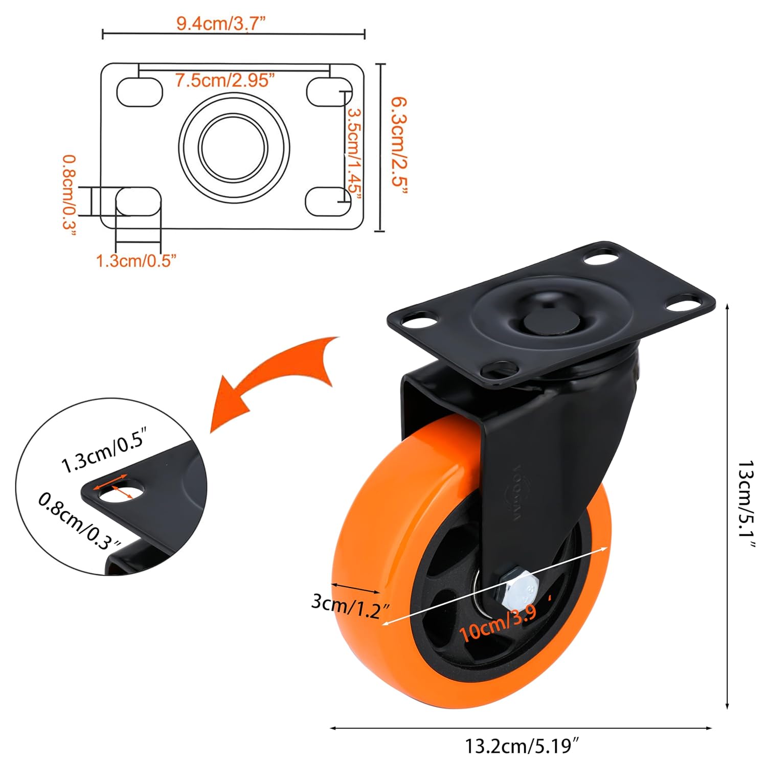 Detalle 2 de YOOGAA Swivel Plate Casters, 4-inch