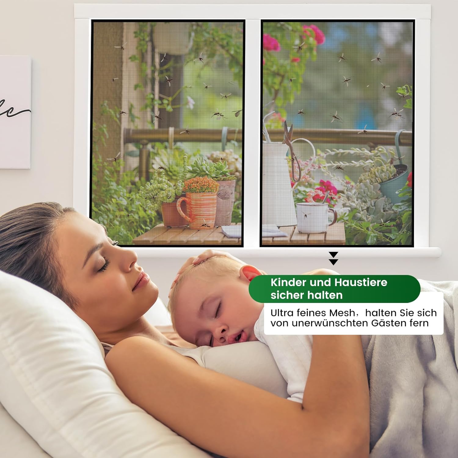 Thumbnail 3 de Fliegengitter Fenster ohne Bohren DIY 210x250 cm (2 Stück) mit Klettband, verdicktem Netz – zuschneidbar in Schwarz