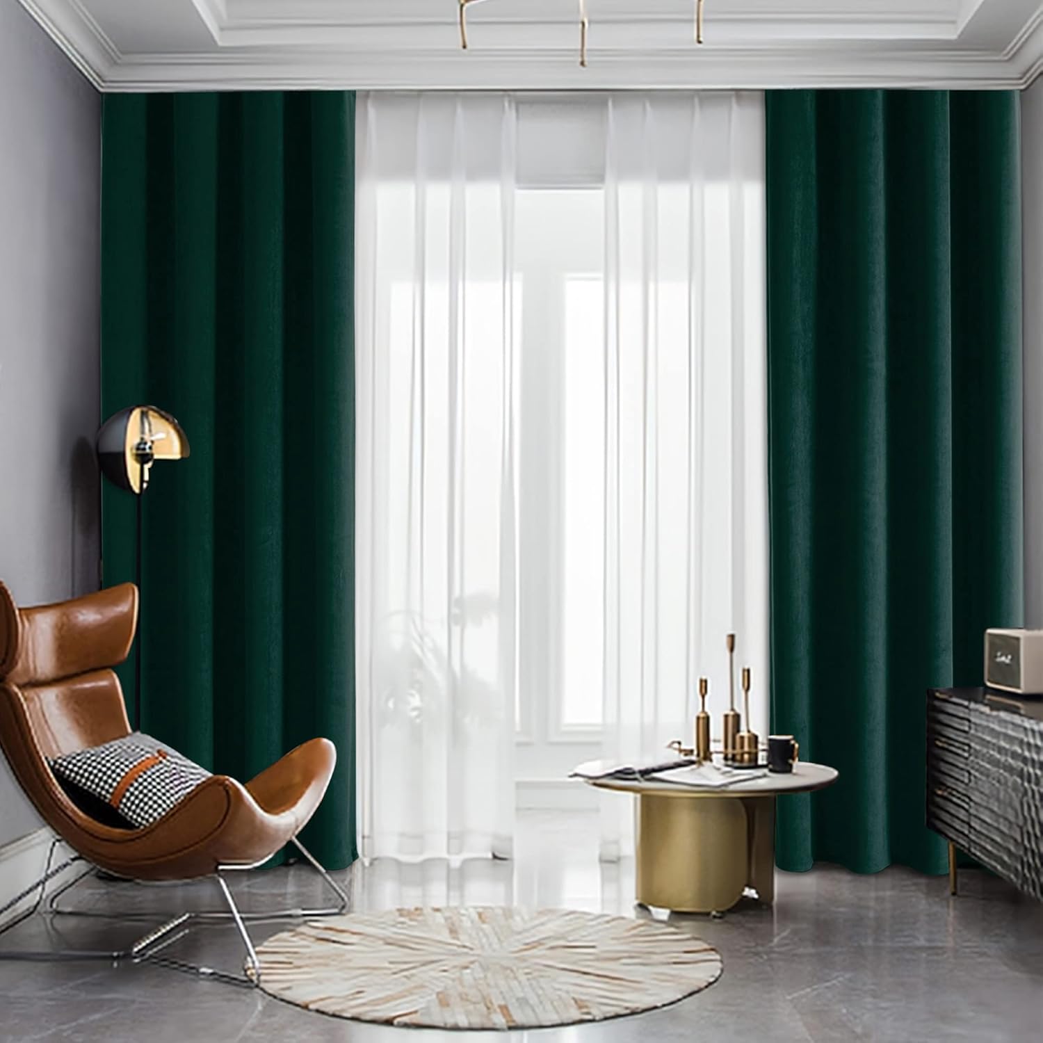 Thumbnail 1 de CUCRAF Velvet Blackout Curtains (2 Panels) – Thermal Insulated Ring Top Eyelet, Dark Green, 55" x 96