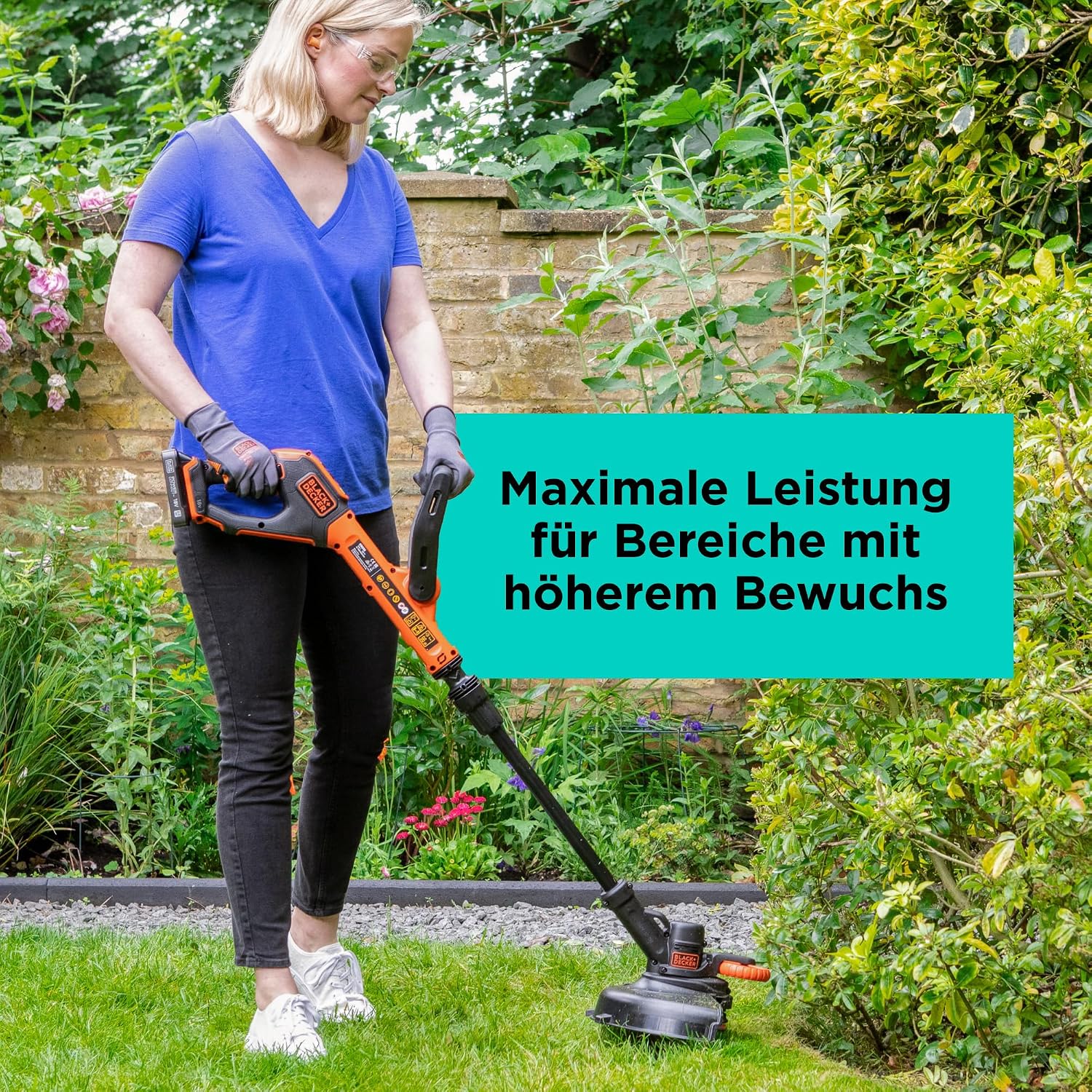 Detalle 2 de BLACK+DECKER 18V Akku-Rasentrimmer BCST918B – 28 cm Schnittbreite, AFS Reflex Fadenverlängerung, verstellbarer Zweithandgriff