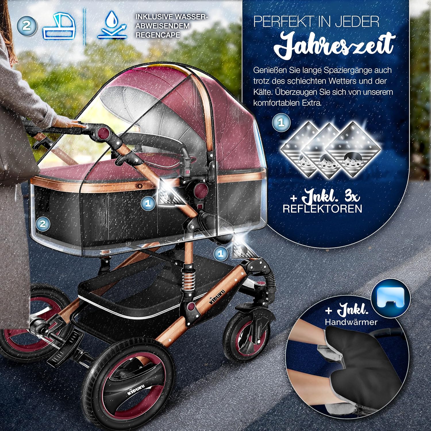 Thumbnail 3 de KIDUKU 3-in-1 Kinderwagen XXL Komplettset (Buggy/Sportsitz, Babywanne & Auto-Babyschale)