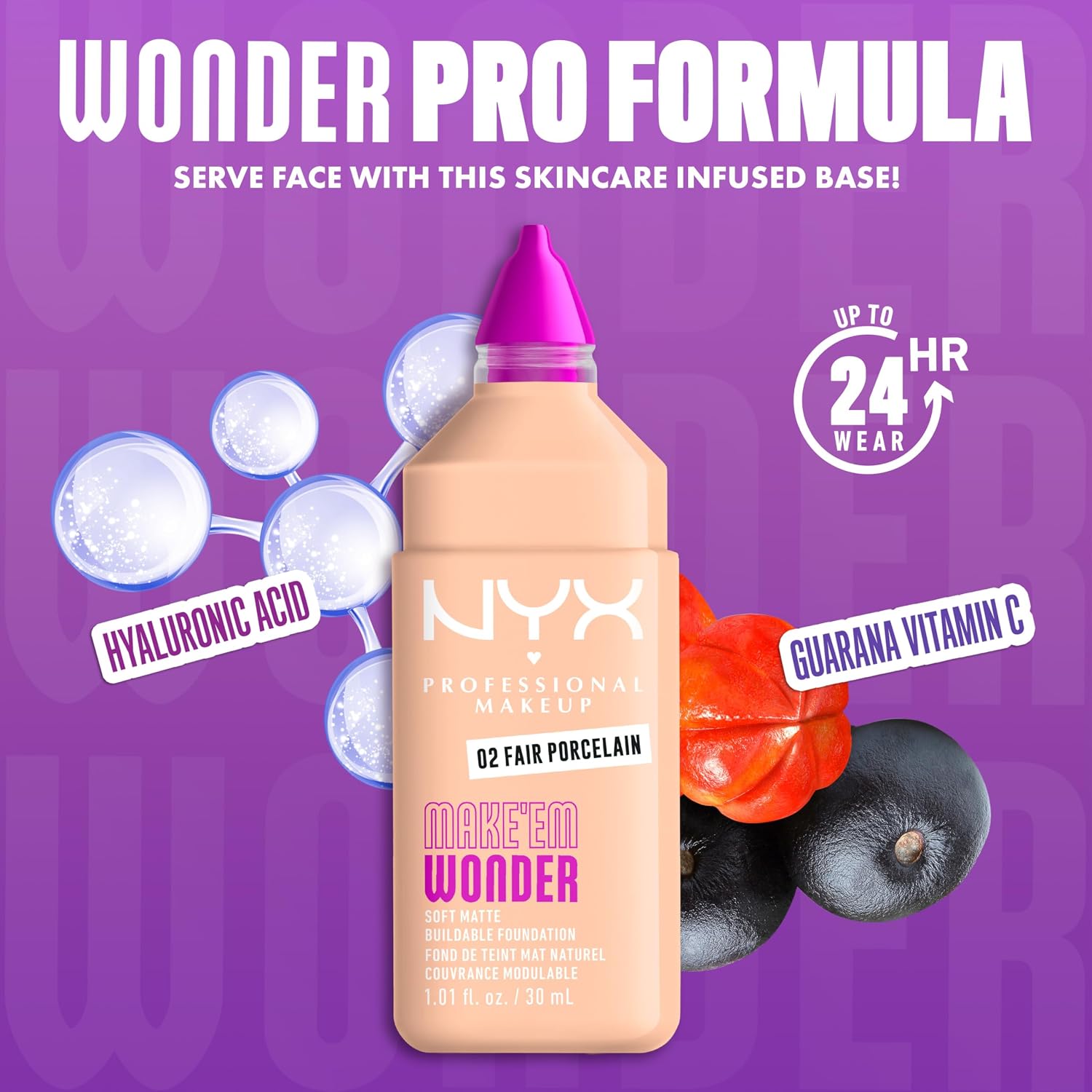 Detalle 2 de NYX Professional Makeup Make ’Em Wonder Fondotinta Soft Matte, Coprenza modulabile, Tenuta fino a 24H, Fair Porcelain (30 ml)