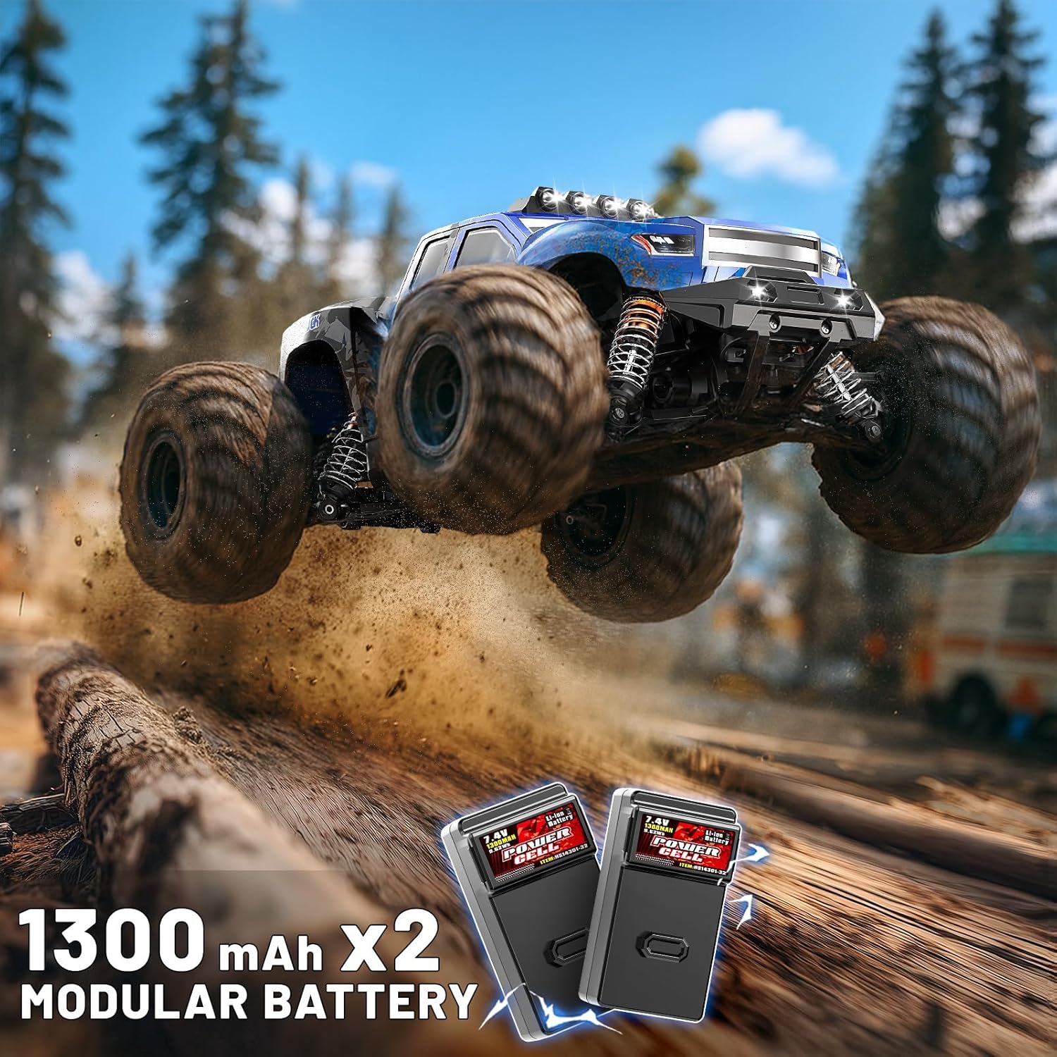 Thumbnail 2 de 1:14 Ferngesteuertes 4WD Monstertruck RC-Auto (bis 40 km/h) mit 2×1300mAh, 2,4GHz & LED-Scheinwerfern – RTR