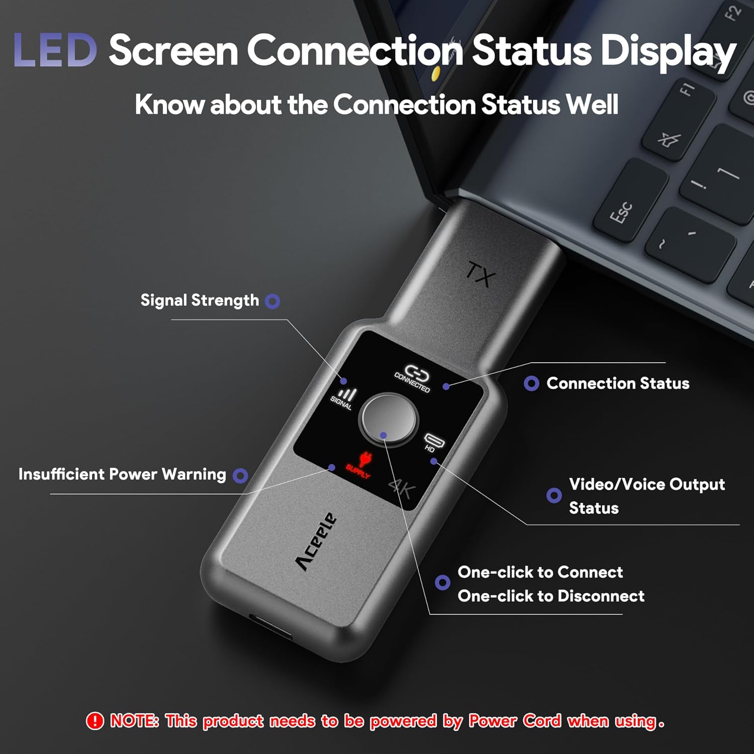 Detalle 2 de 4K@30Hz Wireless HDMI Transmitter & Receiver with LCD Screen and Dual WiFi (2.4G/5.8G) – 3 Modes, up to 165ft
