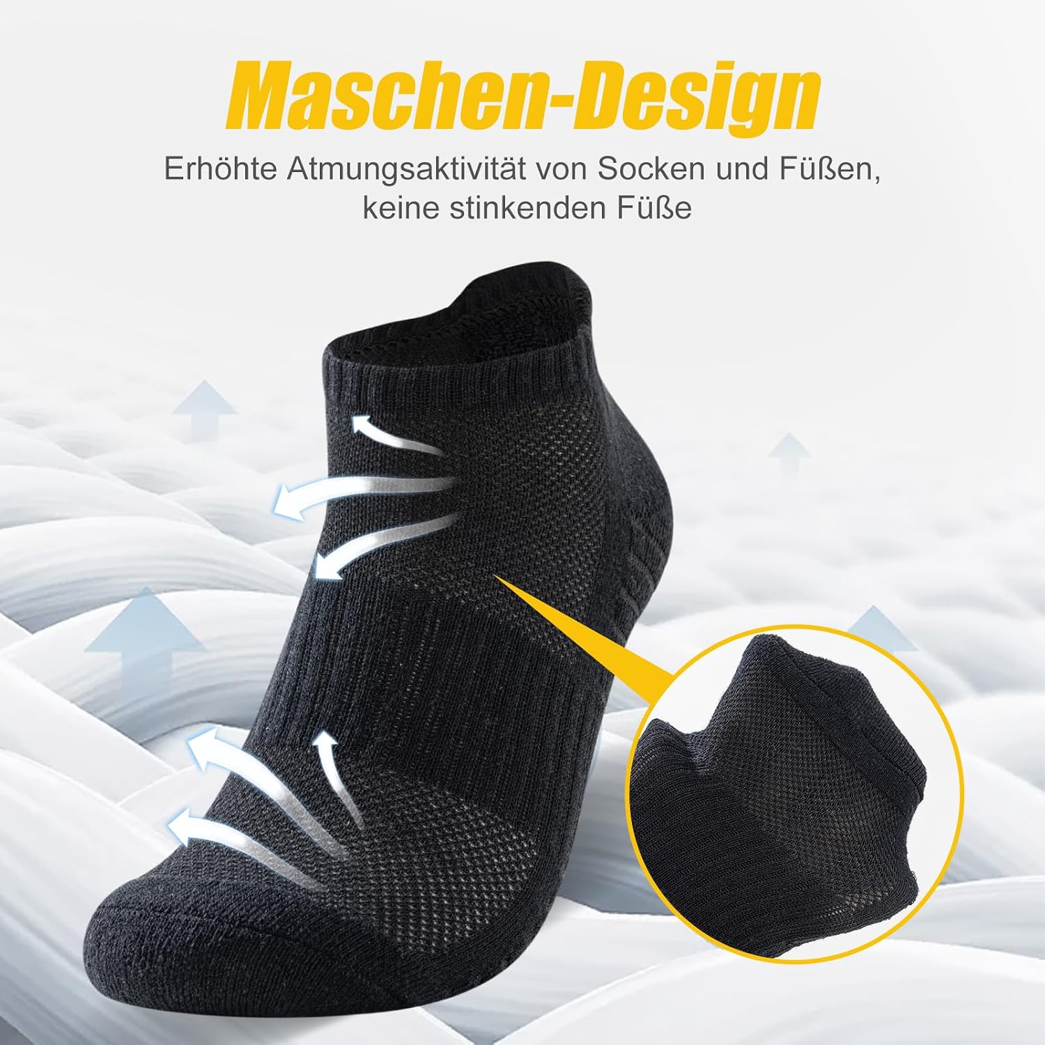 Detalle de SockWaddles Sneaker Socken Herren & Damen – atmungsaktive Sportsocken mit Polster, 6 Paar
