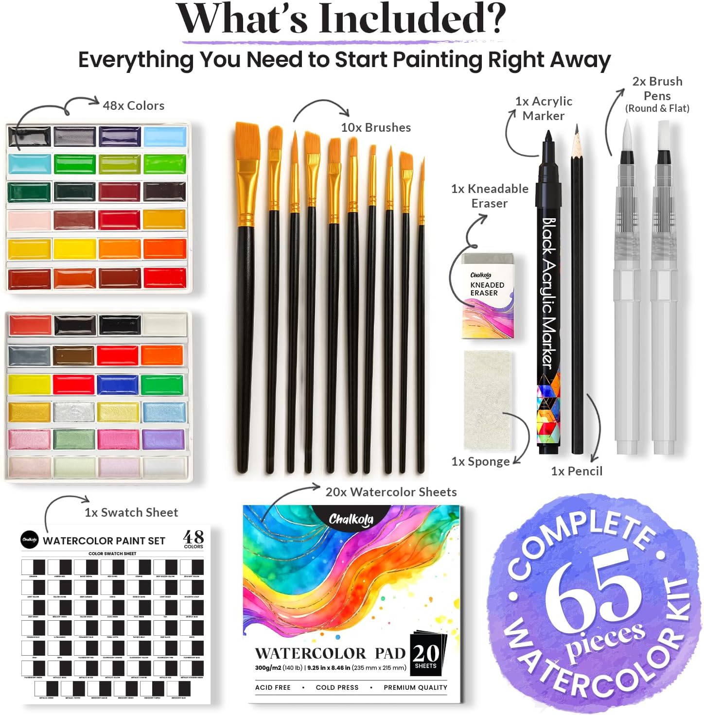 Detalle de Chalkola Watercolour Paint Set 48 colours