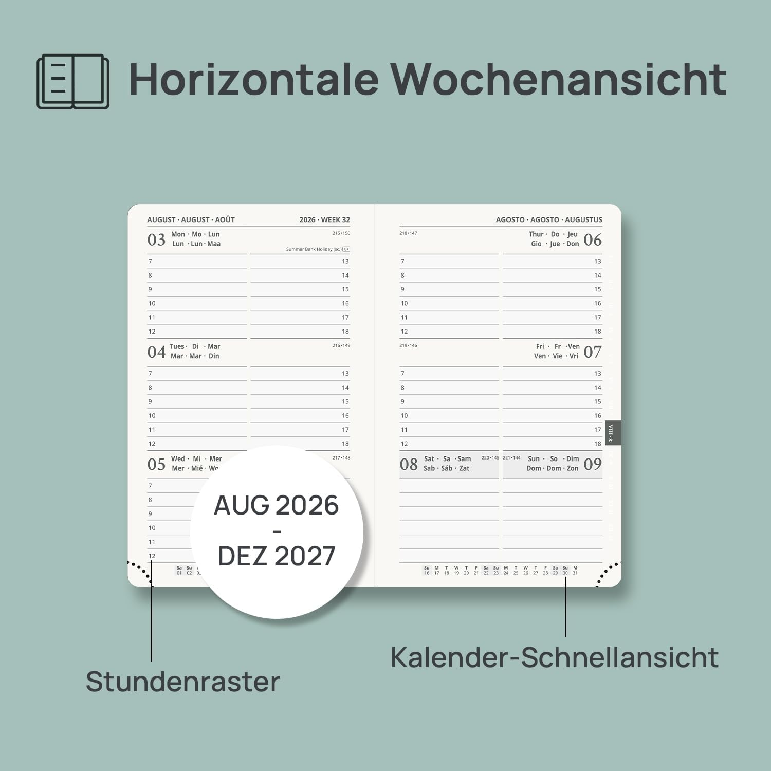 Thumbnail 2 de POPRUN Taschenkalender 2026/2027 Klein Hardcover – kompakter Planer A6 (15,6 x 10 cm) in Hellrosa