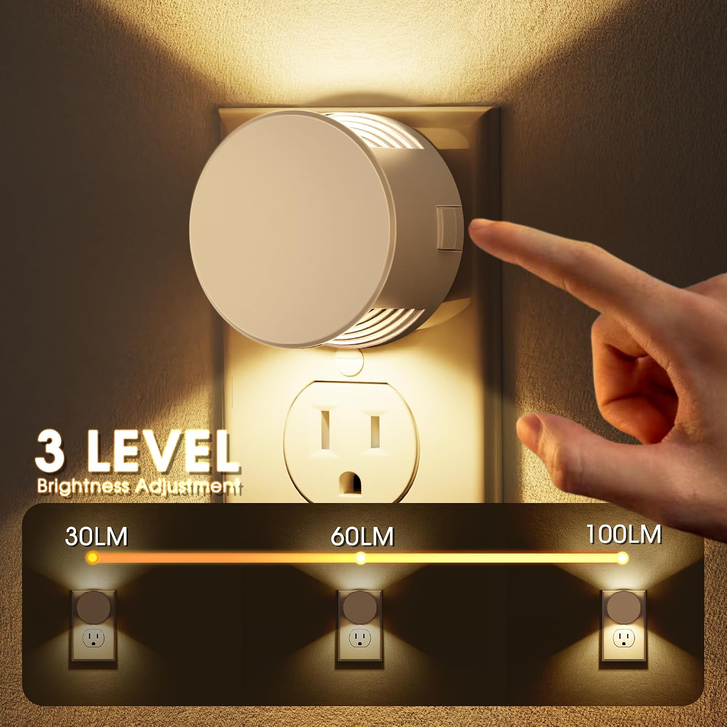Detalle de Briignite BX112 Plug-In Night Lights, 2-Pack, 3000K Dimmable LED with Sensor