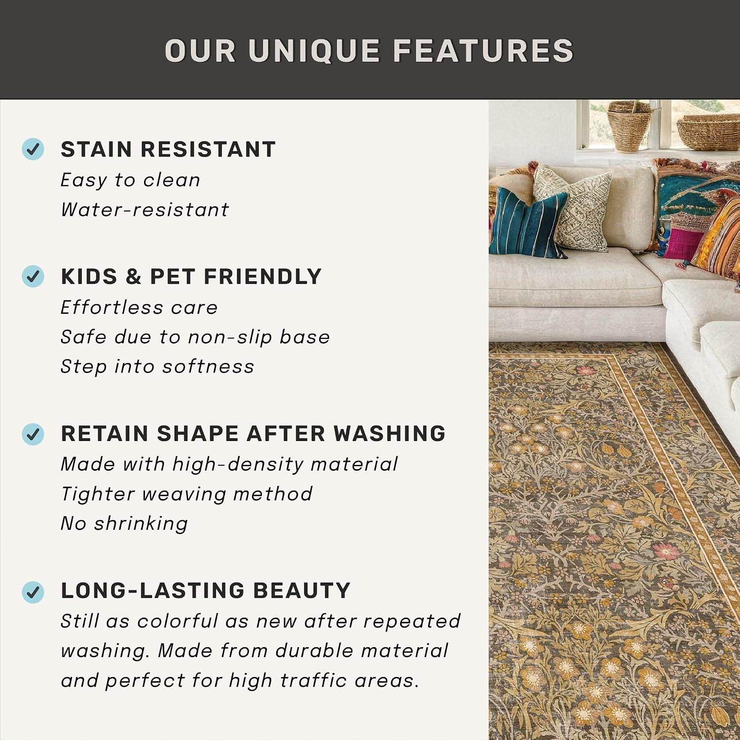 Thumbnail 5 de Non Slip 2x10 Gold Brown Hallway Runner 10ft rug