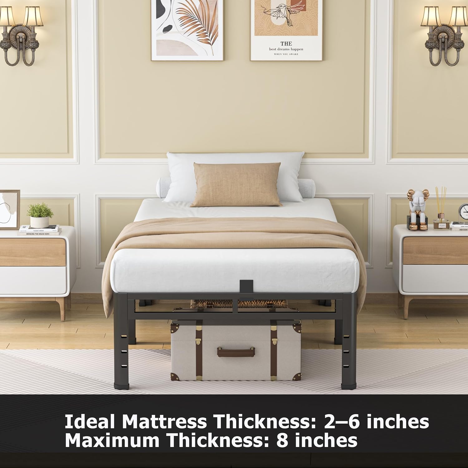 Detalle 2 de NKZ 24 Inch Twin Size Metal Bed Frame with 2-in-1 Platform (No Box Spring Needed)