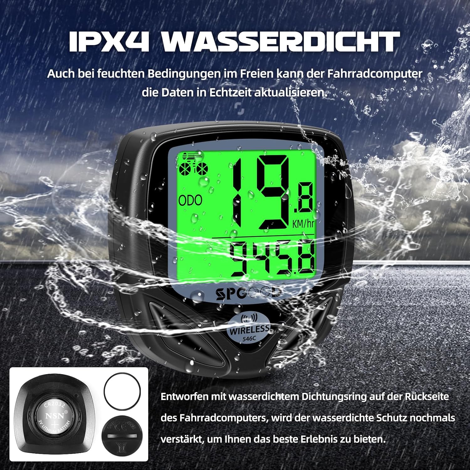 Thumbnail 2 de SPGOOD Compteur Vélo sans Fil – 19 Fonctions, affichage rétroéclairé et IP54