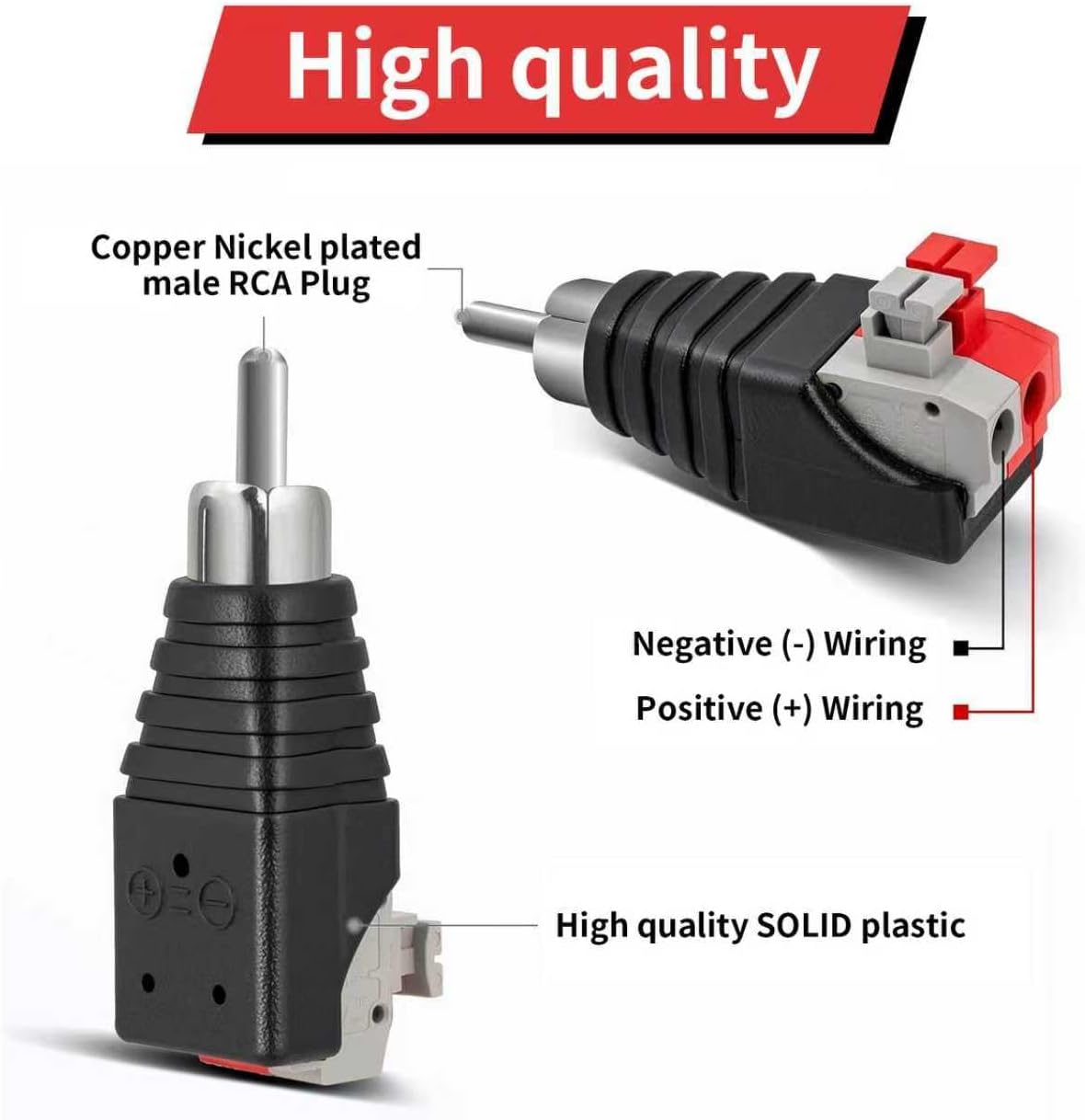 Thumbnail 1 de RCA to Speaker Wire Adapter 2 Pack – Spring Press Terminal Block, Solderless, for CCTV and Home Theatre