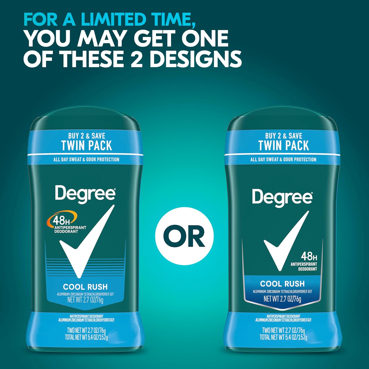 Detalle de Degree Men Original Cool Rush Antiperspirant Deodorant Twin Pack (48-Hour Protection), 2.7 oz