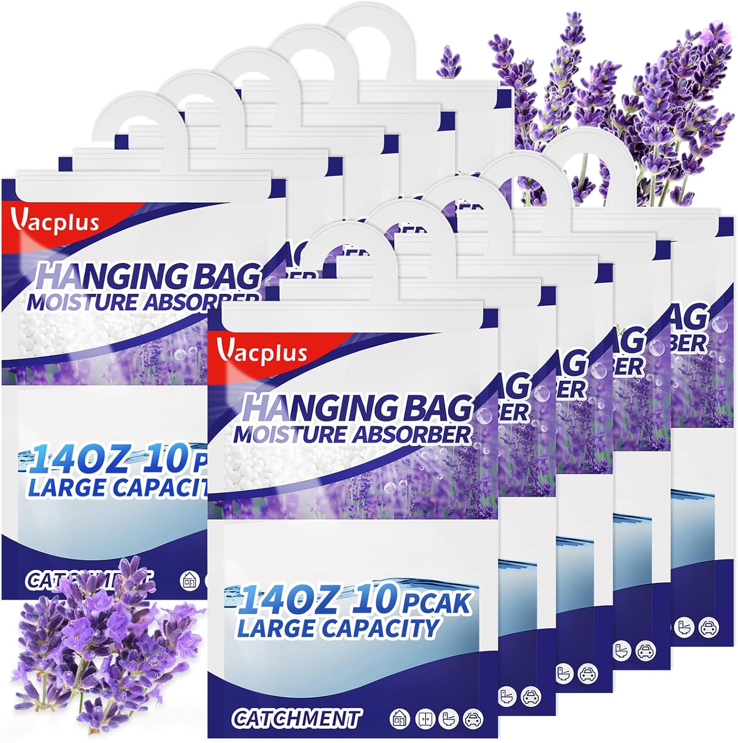 Thumbnail 6 de Vacplus Moisture Absorbers, Hanging Closet Dehumidifier Bags (10 Pack, 9.8 oz) with Ocean Breeze