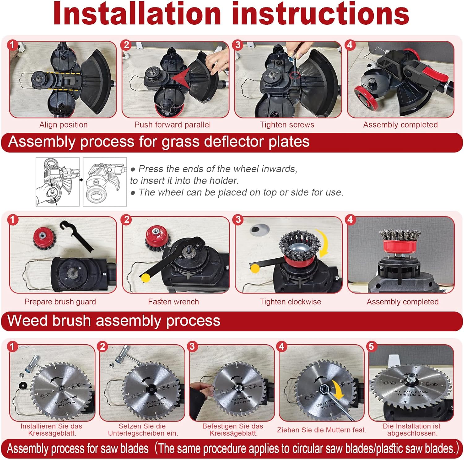 Thumbnail 6 de SUAIIOLK Decespugliatore a batteria 21V brushless con ruote e spazzola, 2 batterie 4.0Ah e 4 tipi di lame