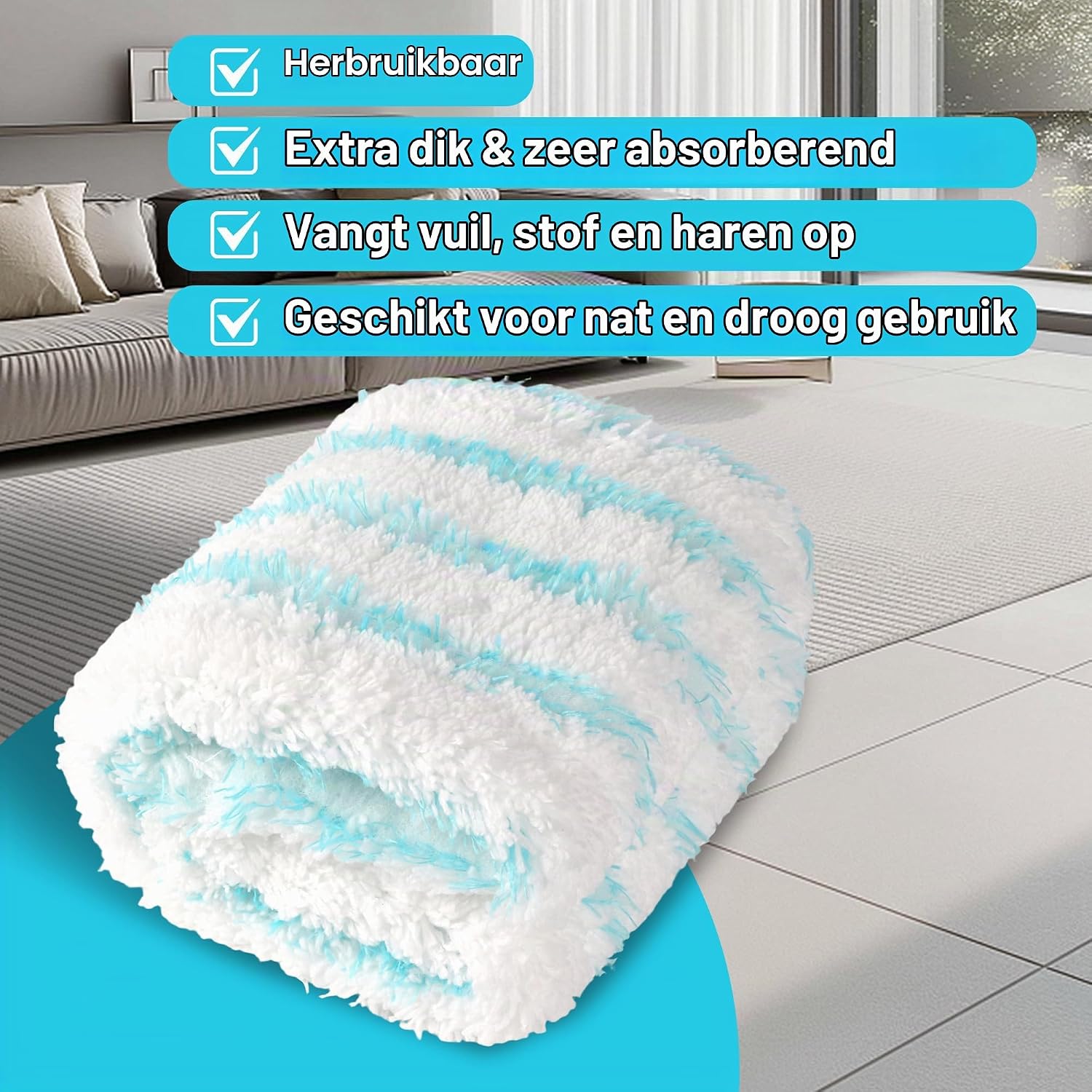 Thumbnail 5 de JIYANA YY-lifeichangtiao dweilpads van microvezel, 4 stuks, 48,5 x 16,5 cm