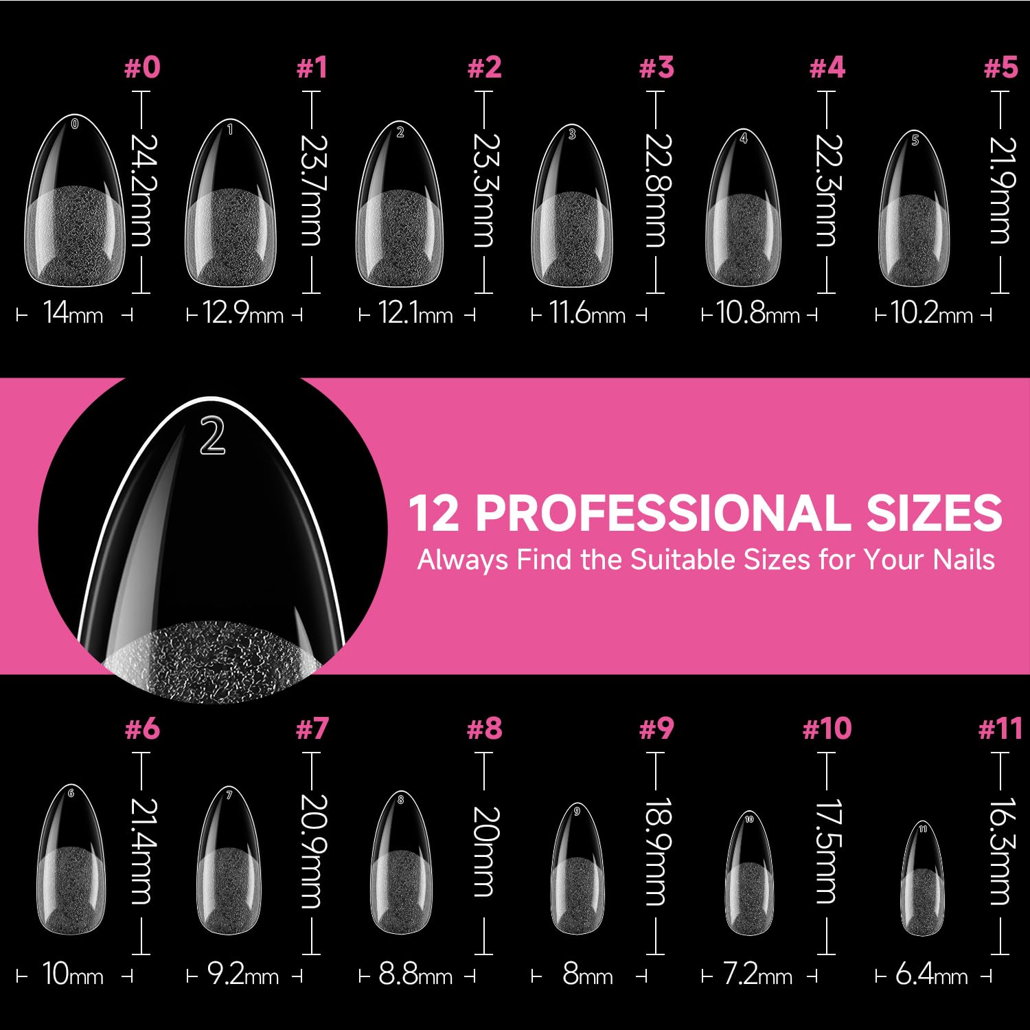 Thumbnail 6 de UNA GELLA Medium Oval Mandel Nageltips – 312 Stück, 12 Größen, Soft Gel Nail Tips ohne C-Kurve