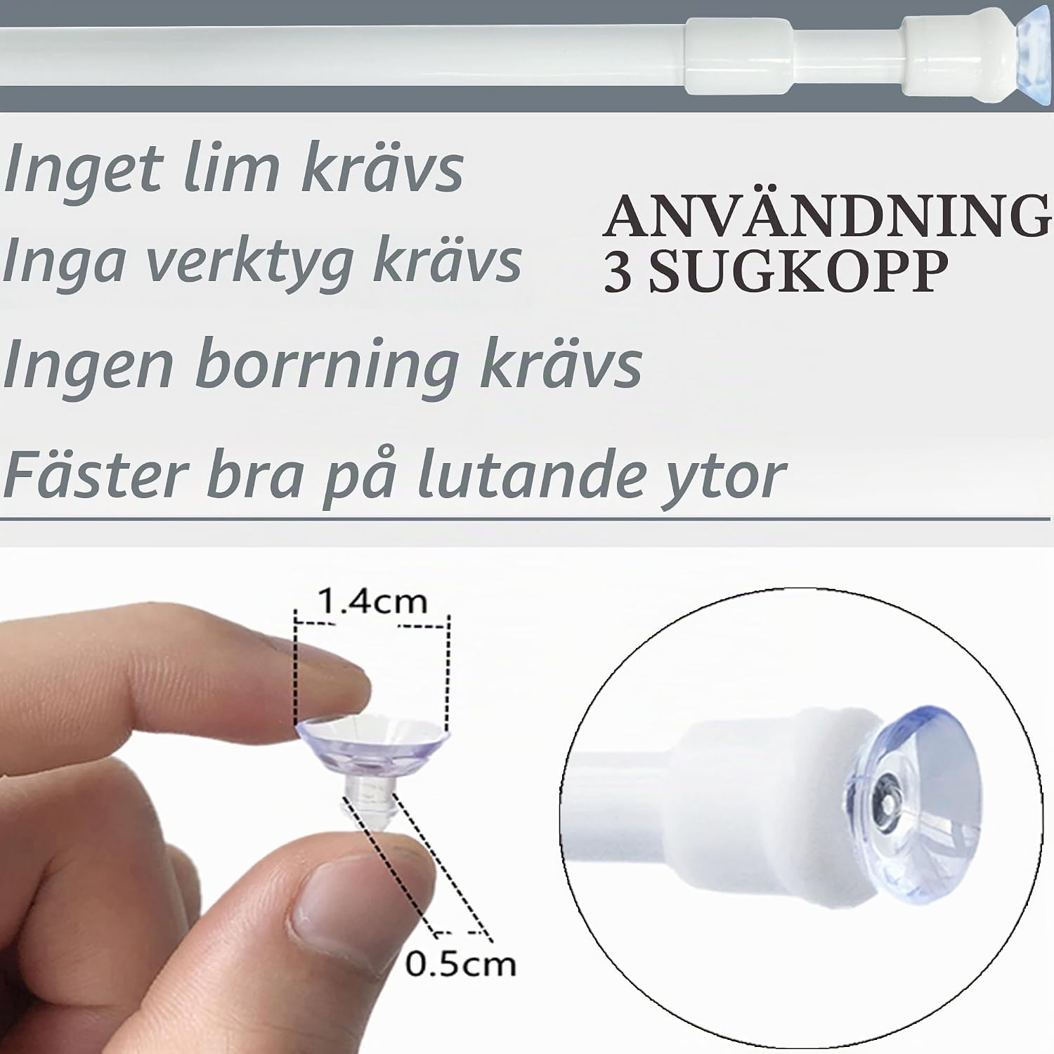 Detalle de GDEVKHN NO3-XYG-1 spännstänger för gardiner, 80–120 cm, utan borrning, 2-pack